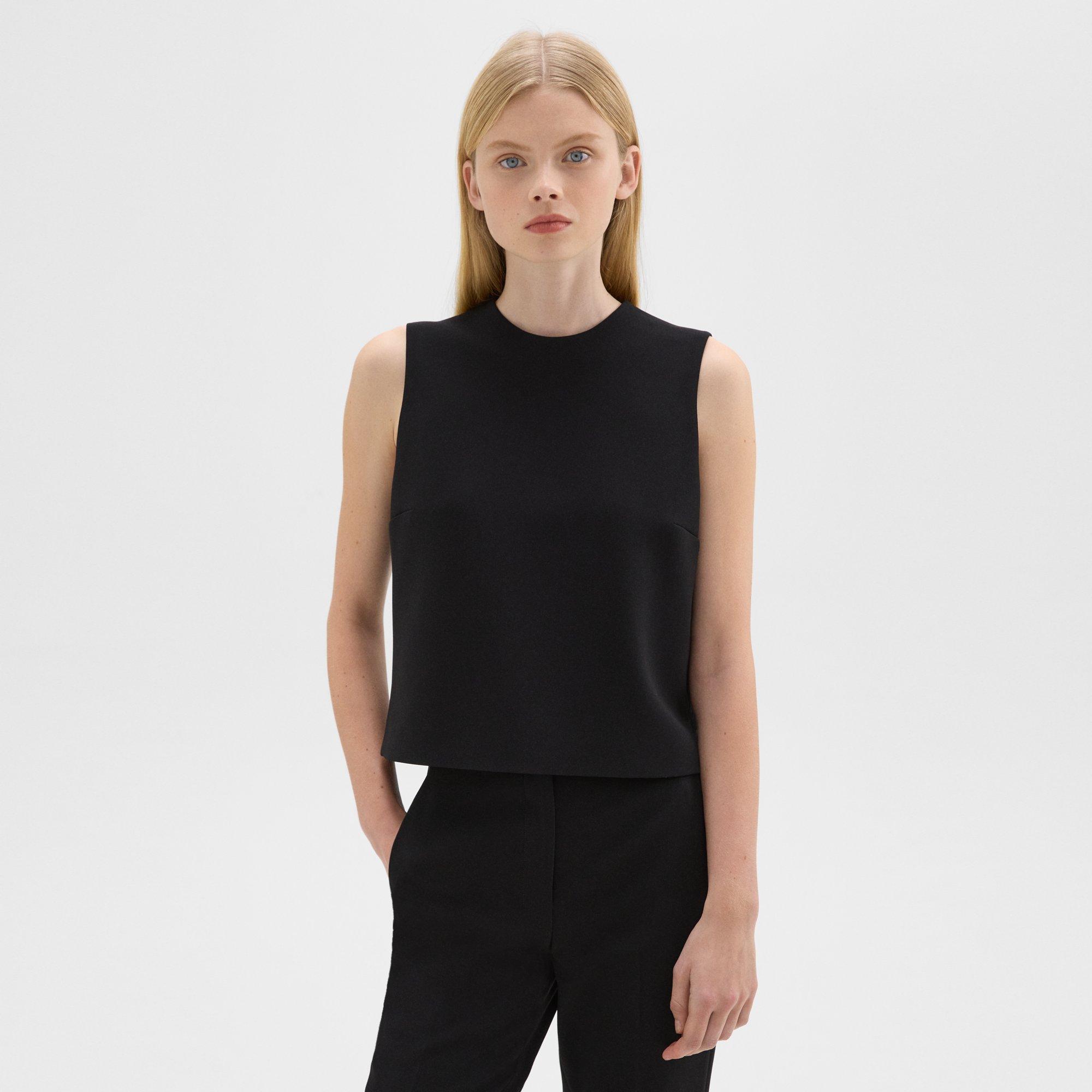 Theory Black Crewneck Top With Ruched Details On The Front