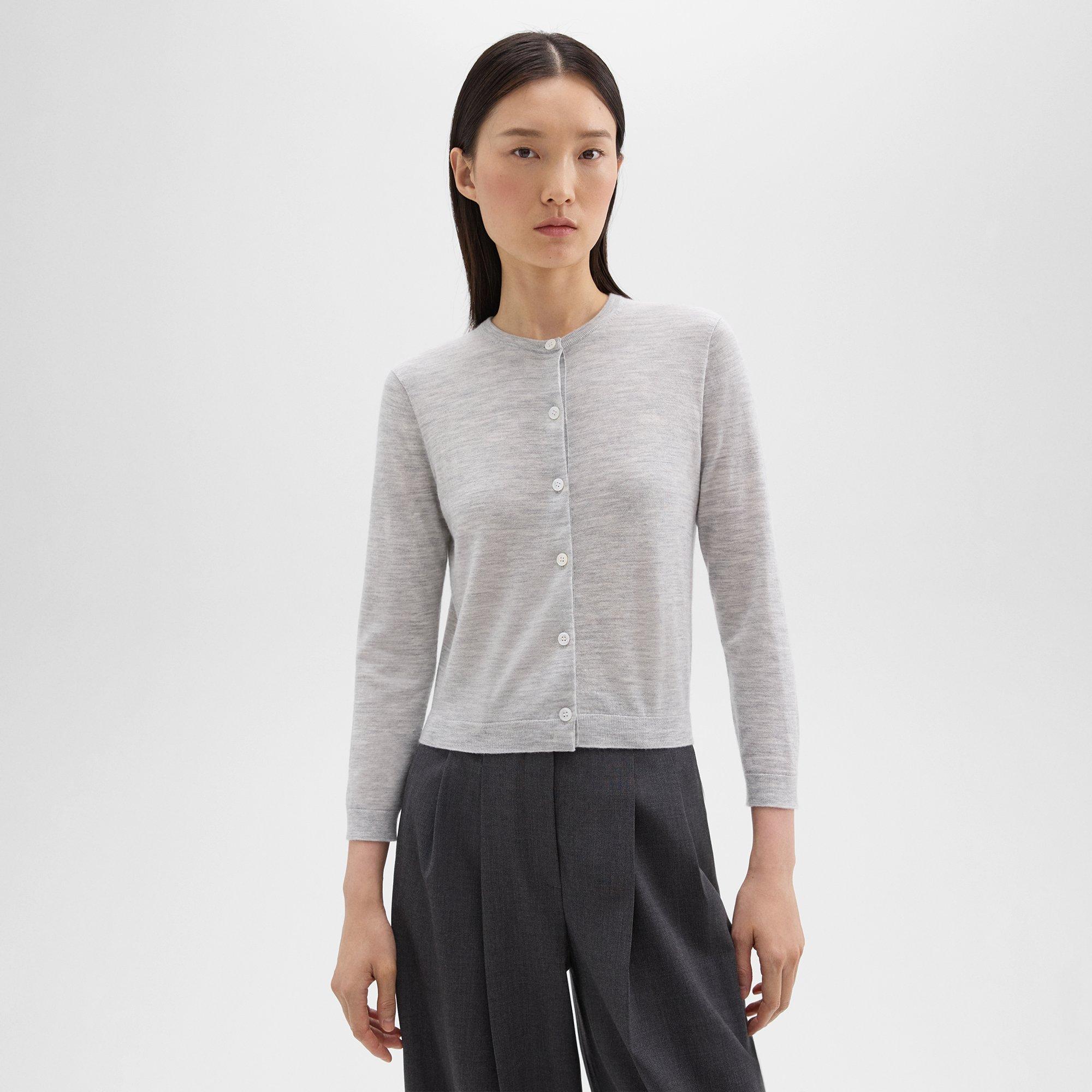 Theory Cropped Cardigan In Regal Wool In Frosted Grey Heather