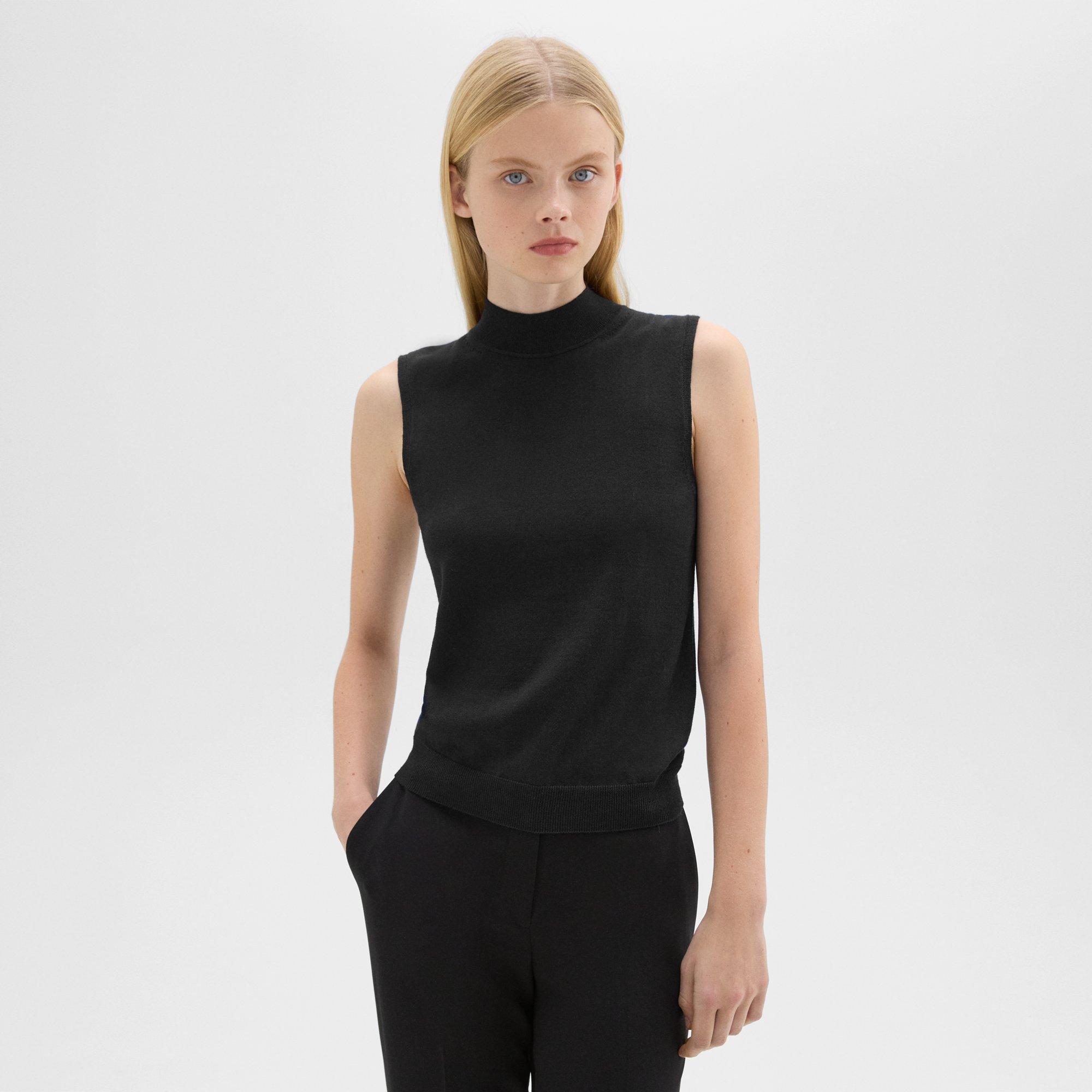 Theory Women's Merino Wool Mock Turtleneck Shell In Black