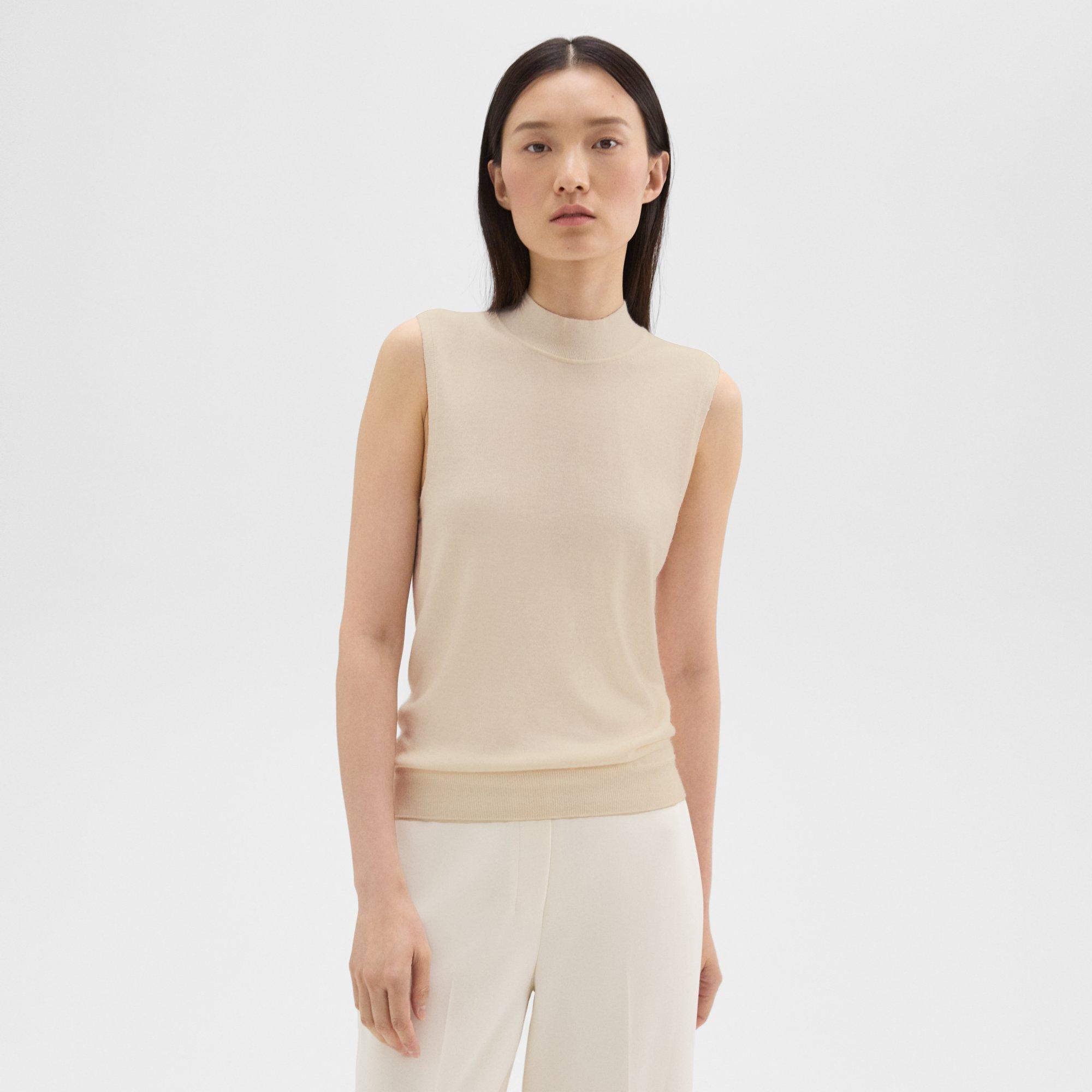 Shop Theory Mock Neck Sweater Shell In Regal Wool In Ecru