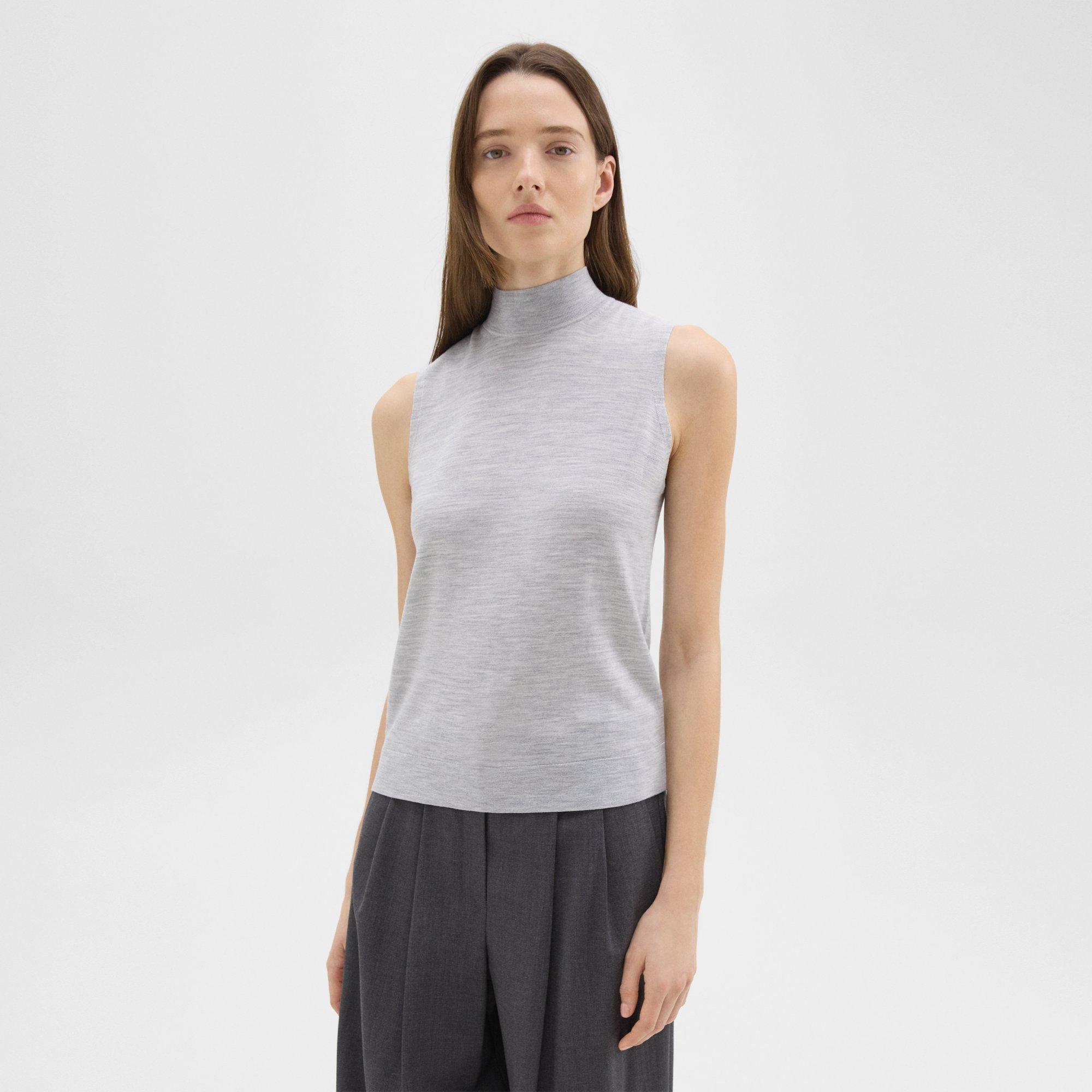 Shop Theory Mock Neck Sweater Shell In Regal Wool In Frosted Grey Heather