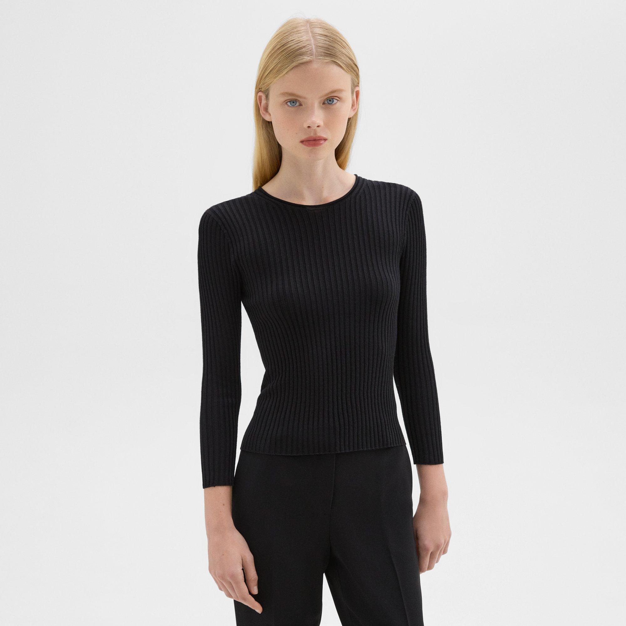 Theory Rib Knit Top In Regal Wool In Black