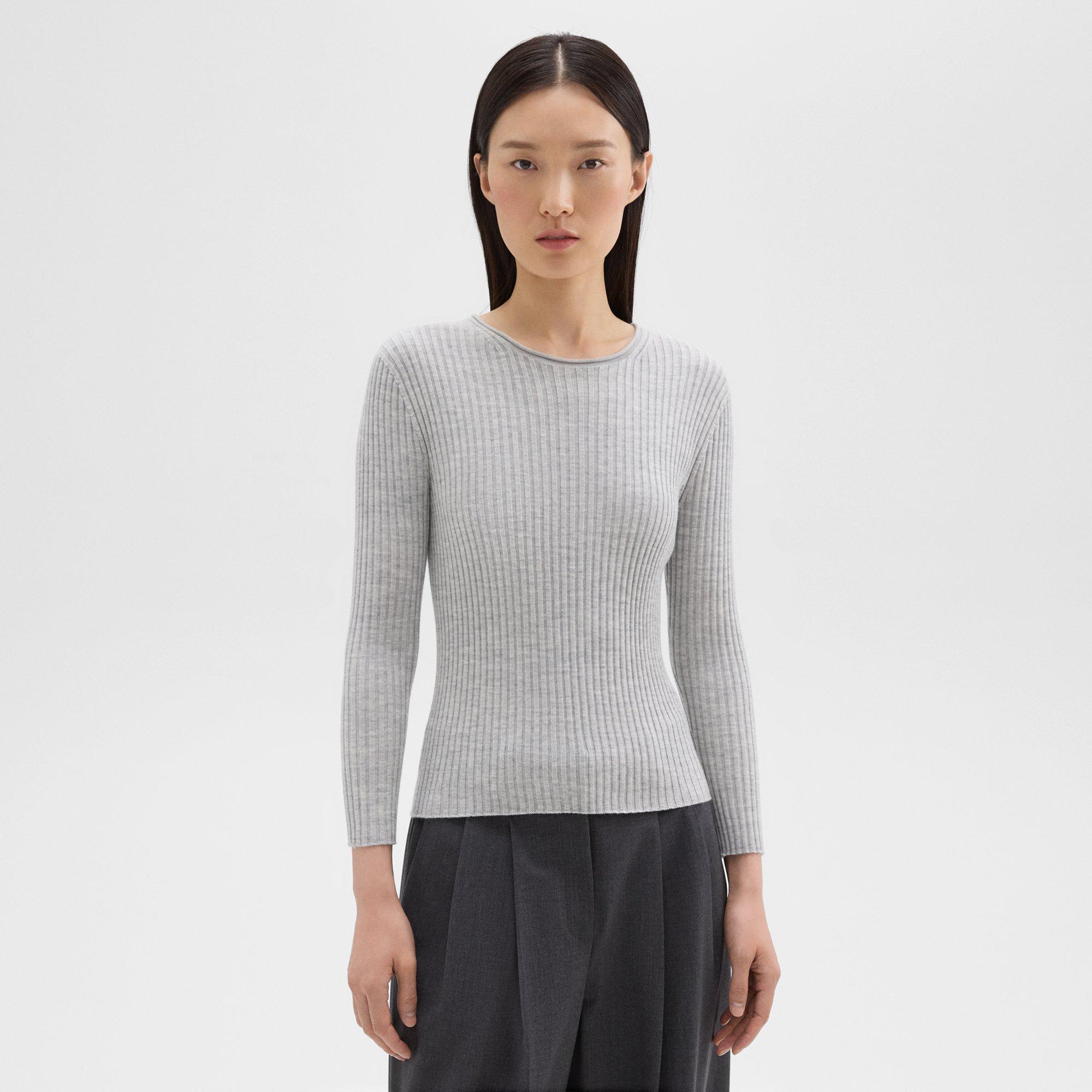 Theory Rib Knit Top In Regal Wool In Frosted Grey Heather