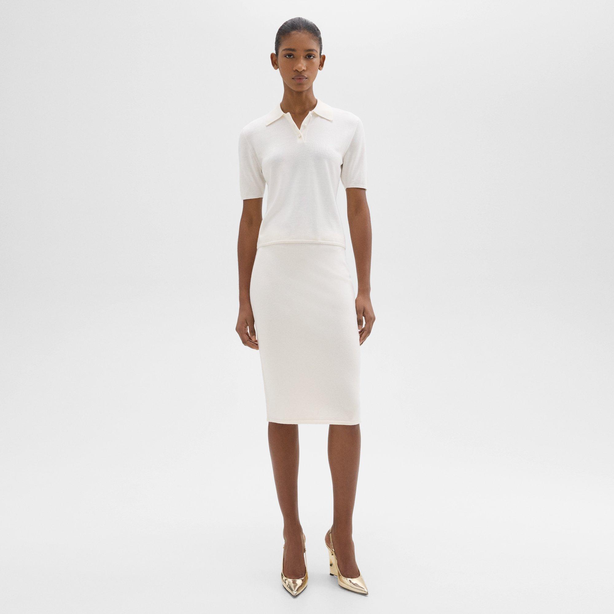 Shop Theory Slim Pencil Skirt In Regal Wool In New Ivory