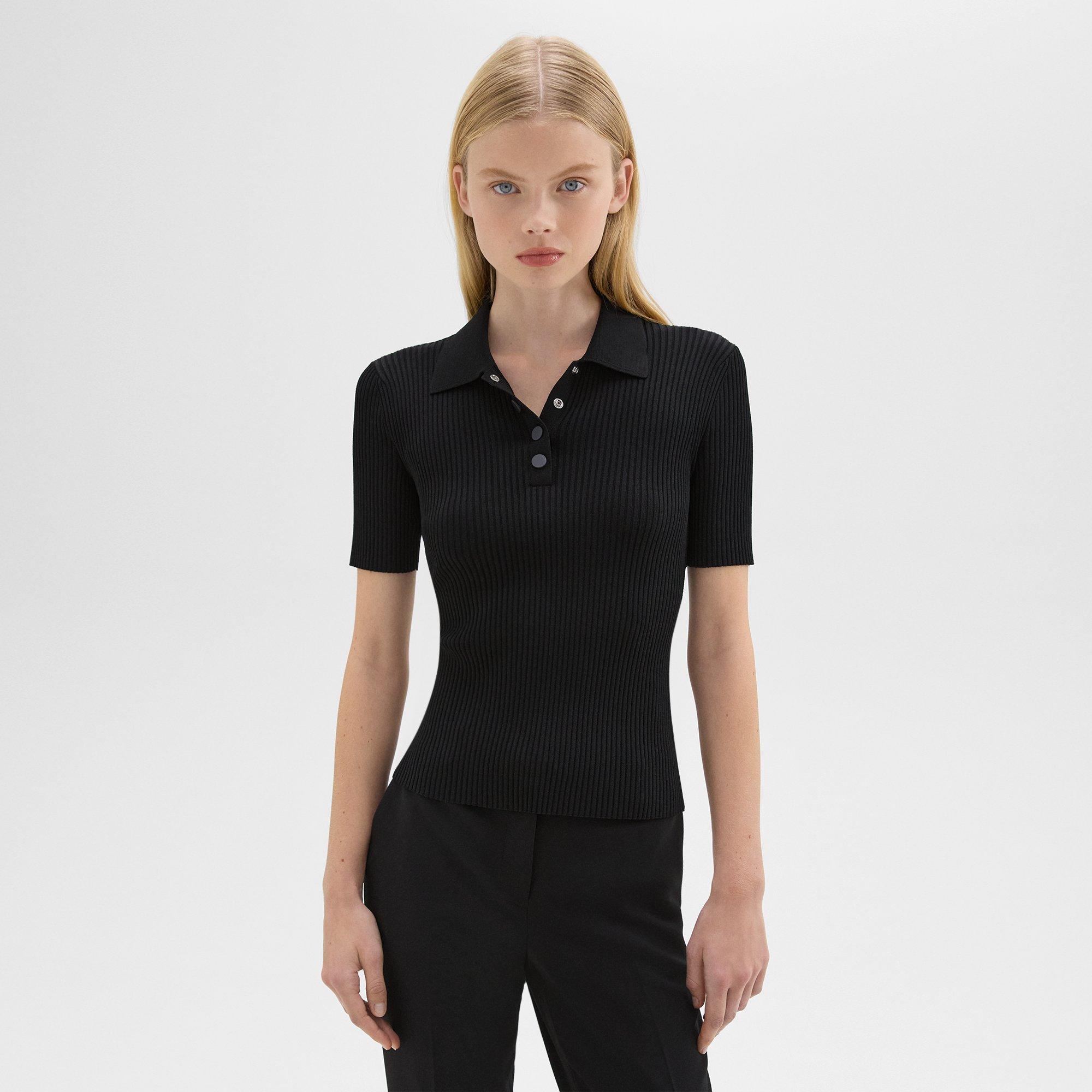 Shop Theory Ribbed Polo In Crepe Knit In Black