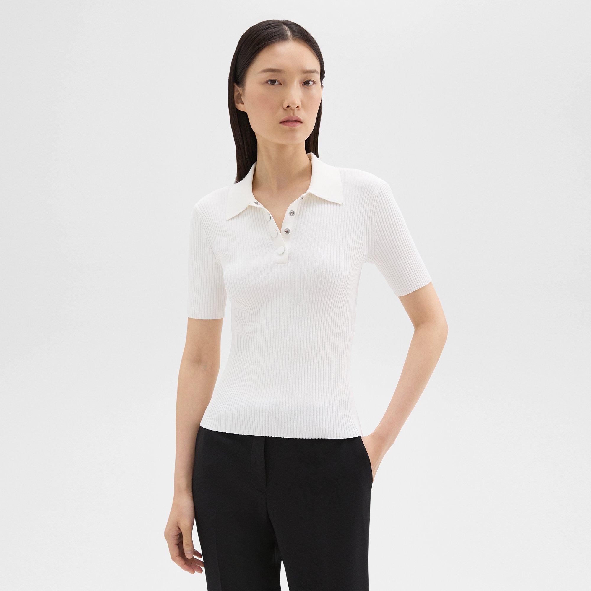 Shop Theory Ribbed Polo In Crepe Knit In White