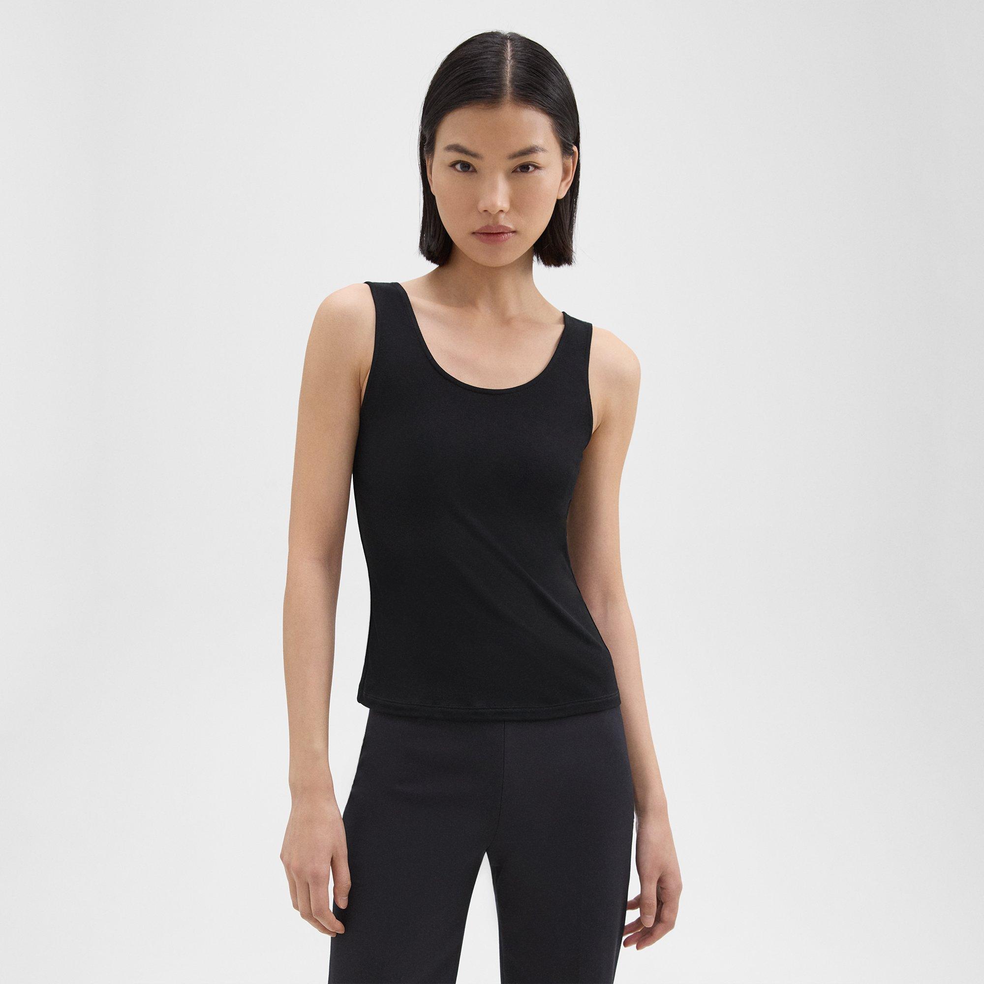 Theory Scoop Neck Tank Top In Rib Knit Viscose In Black