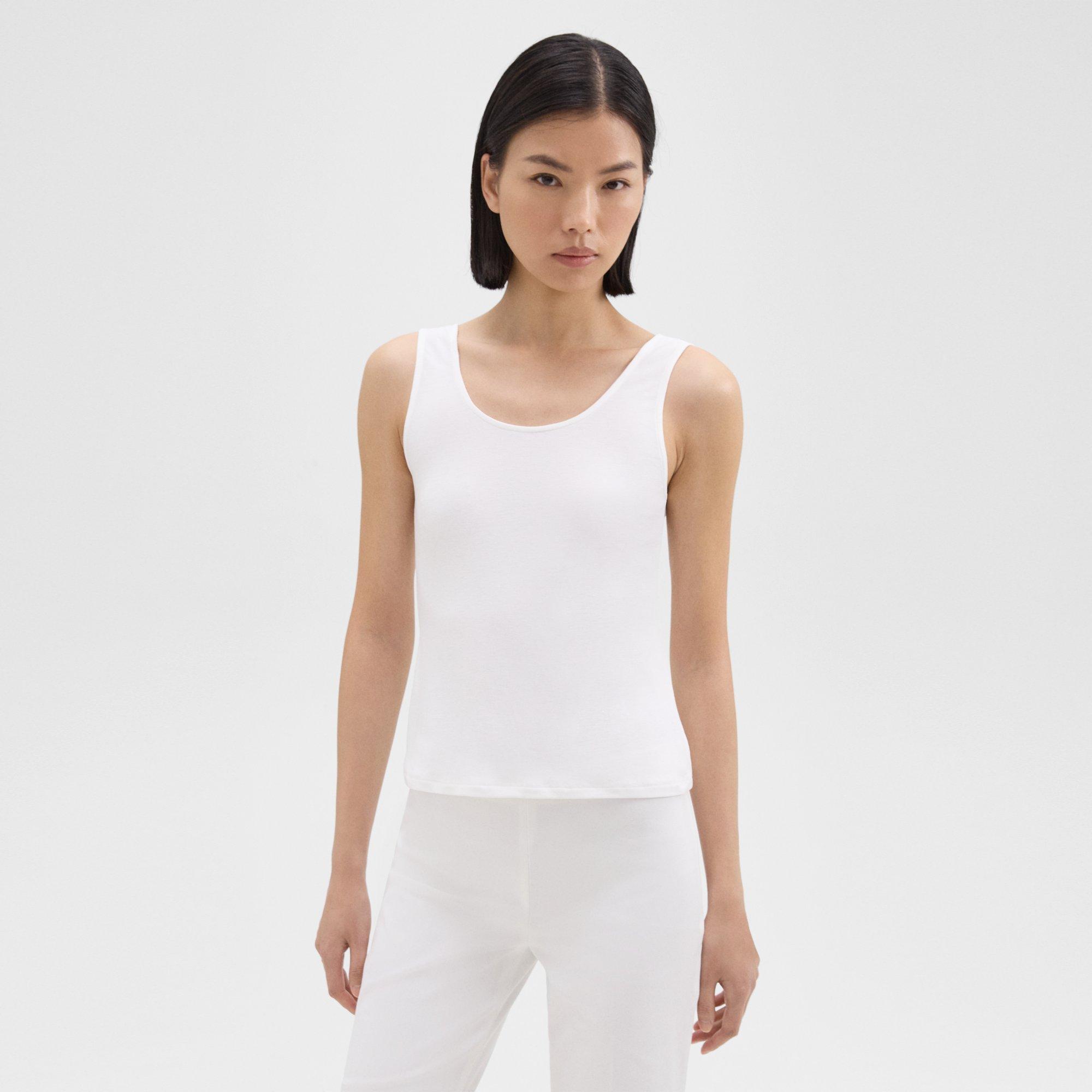 Theory Scoop Neck Tank Top In Rib Knit Viscose In White