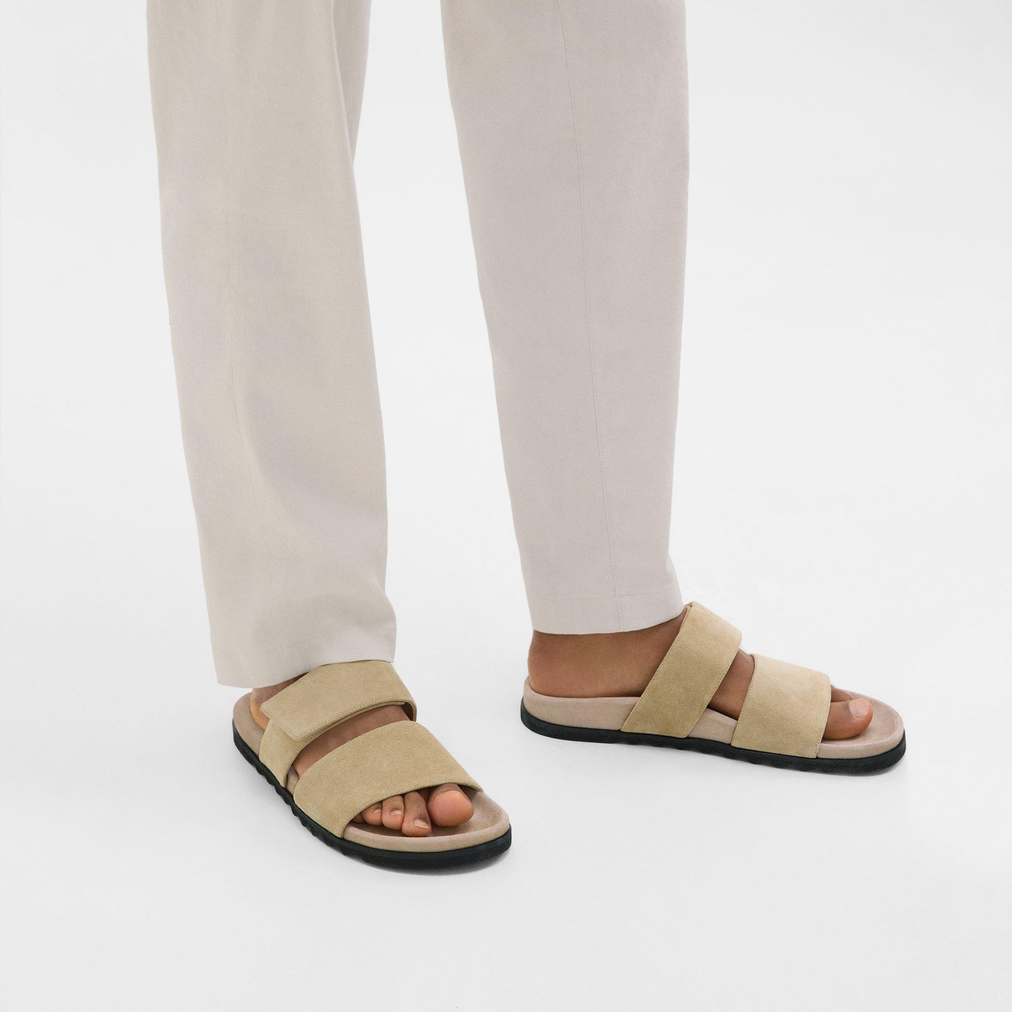 Theory Banded Slide Sandals In Suede In Sand