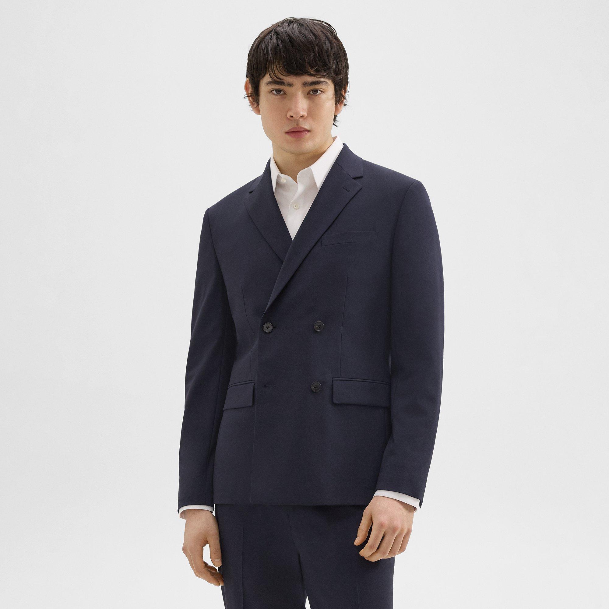 Shop Theory Morton Double-breasted Blazer In Stretch Wool In Navy