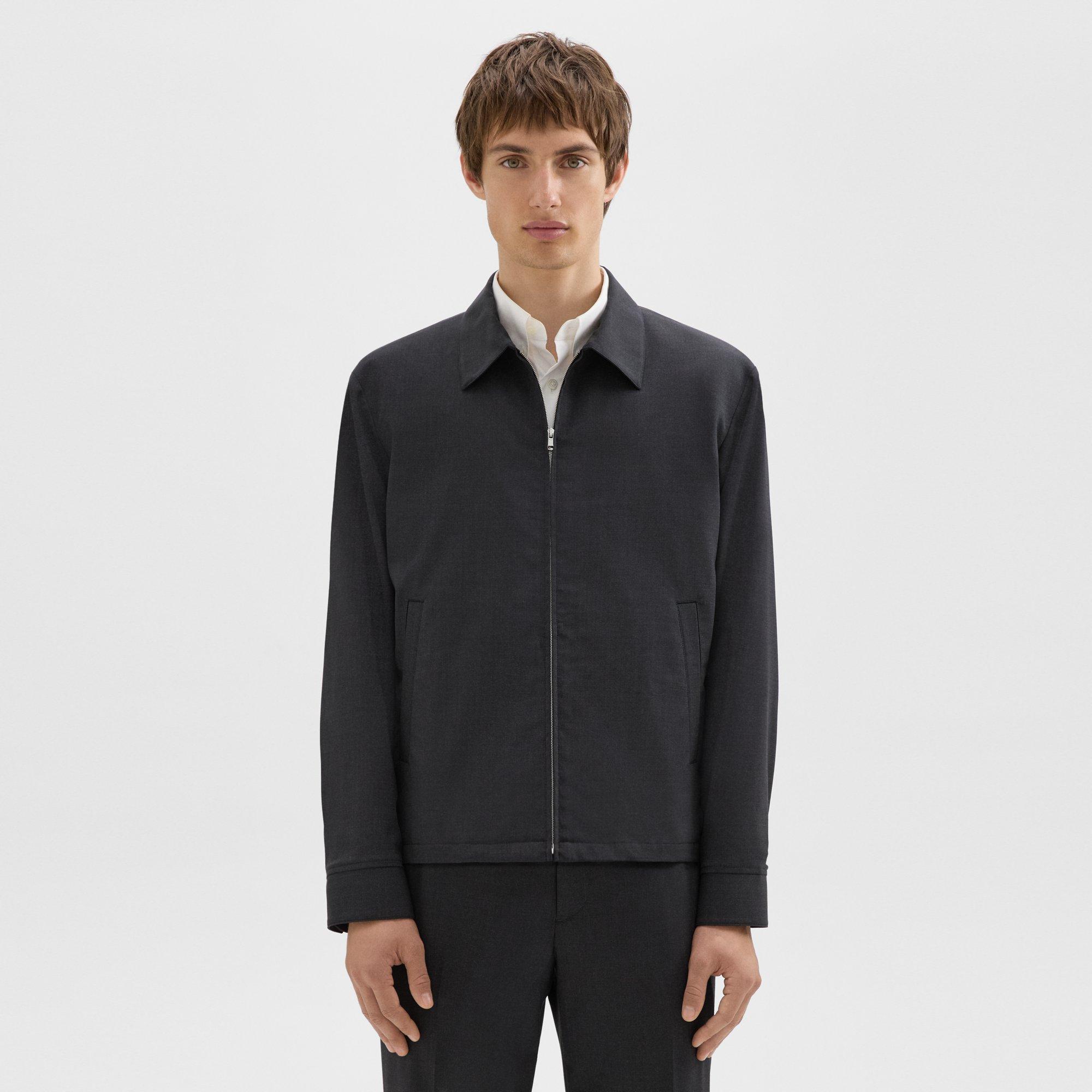 Shop Theory Hazelton Zip Jacket In Stretch Wool In Dark Charcoal