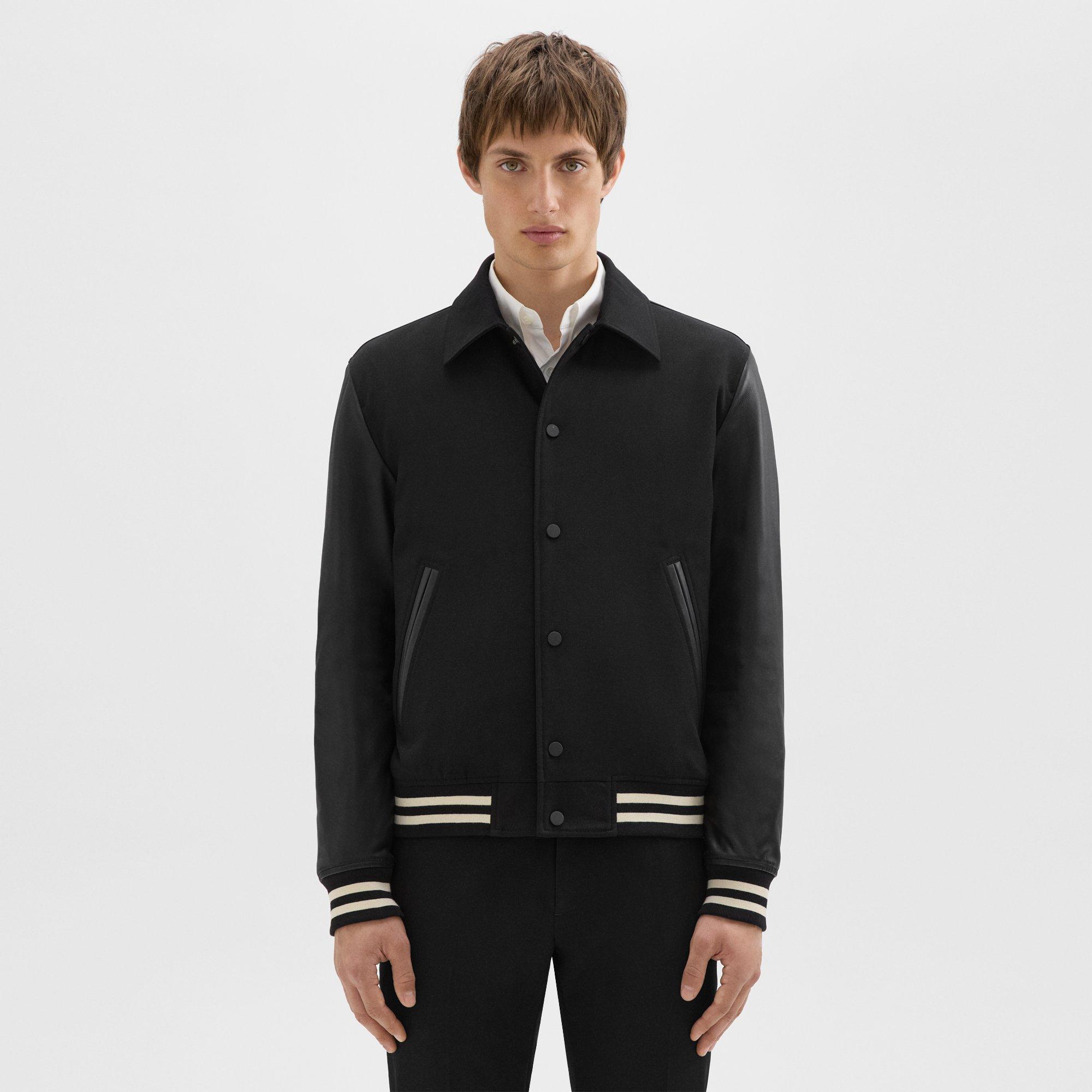 Shop Theory Varsity Jacket In Textured Gabardine In Black