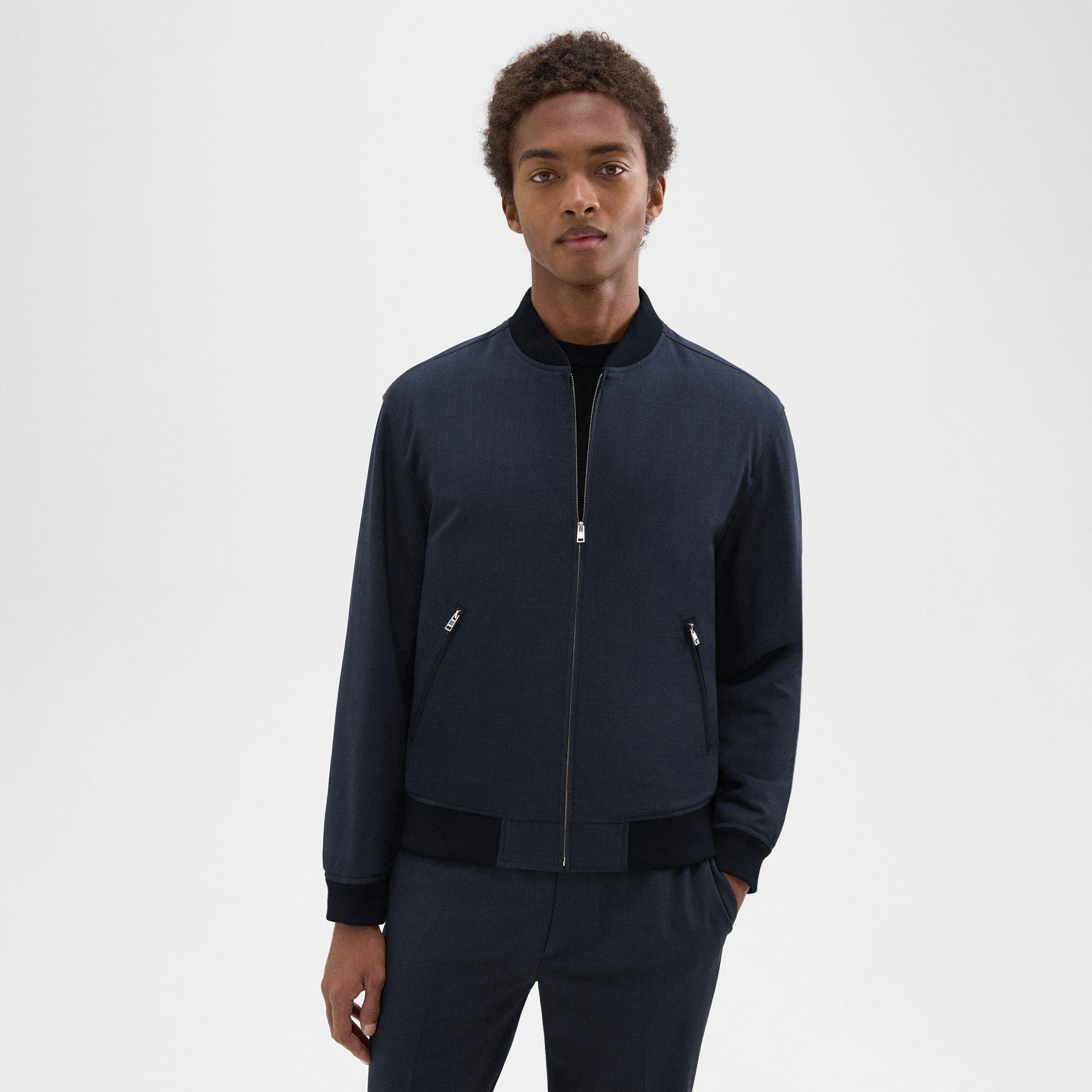 Shop Theory Tailored Bomber Jacket In Stretch Wool In Navy