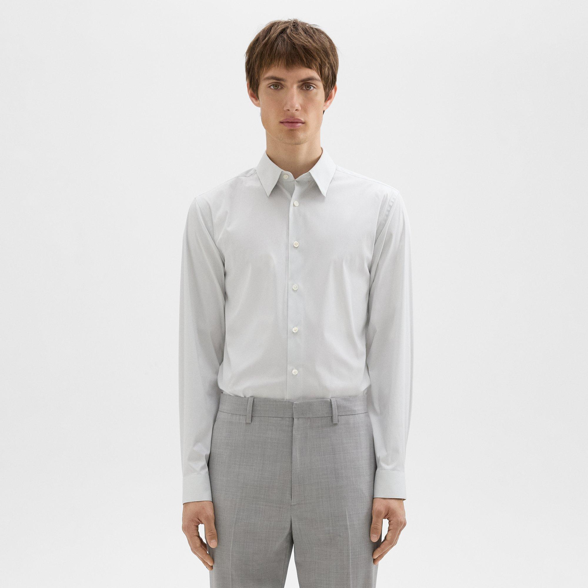 Theory Irving Shirt In Checked Stretch Cotton In White/vapor