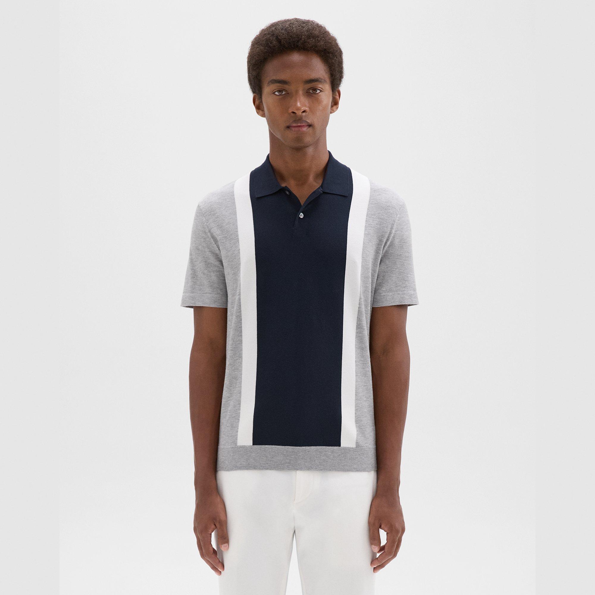 Theory Colorblock Polo Shirt In Light Bilen In Light Grey Heather Multi