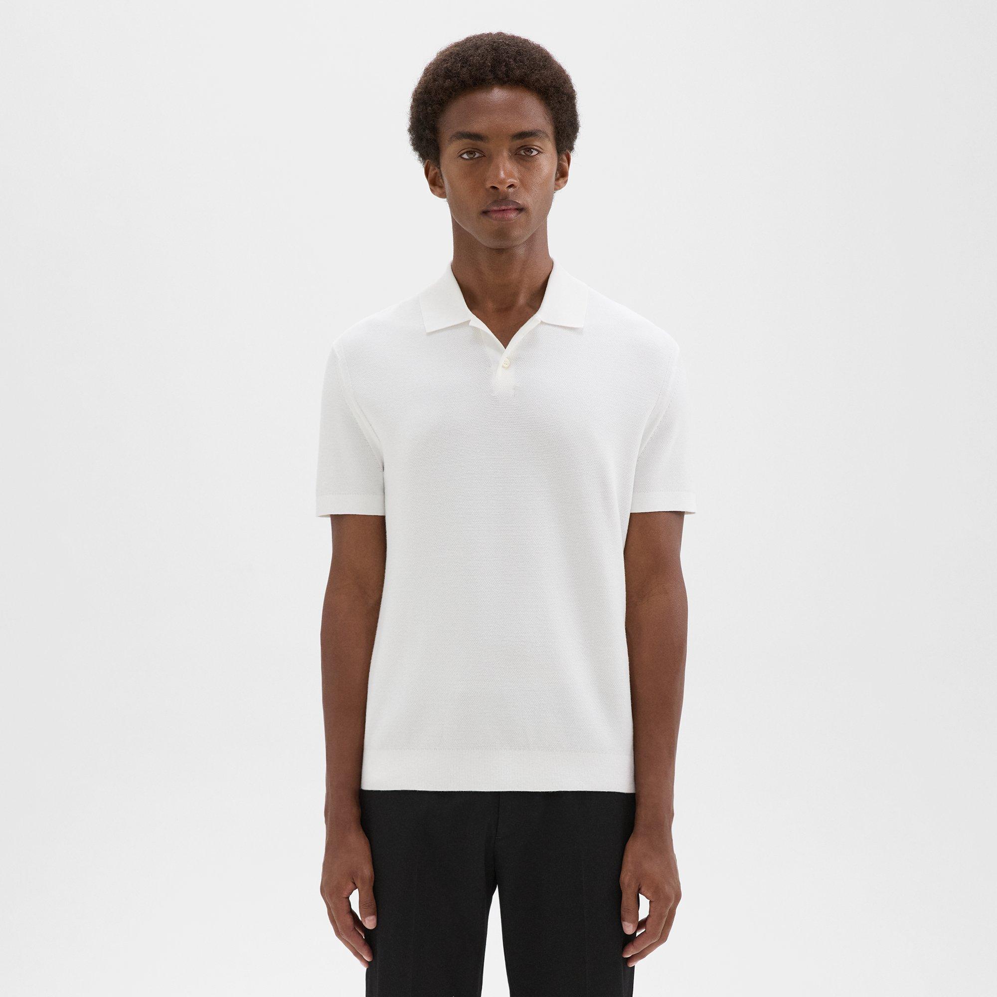 Theory Goris Tipped Collar Knit Polo In Fine Bilen In White