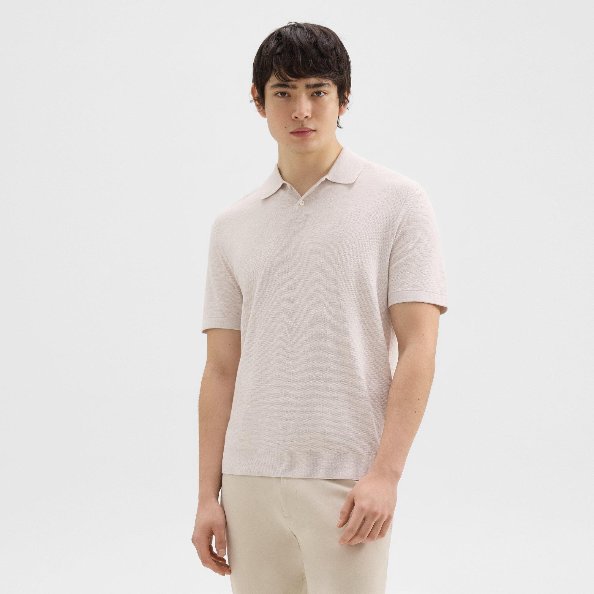 Shop Theory Goris Polo Shirt In Piqué Light Bilen In Melange Ivory