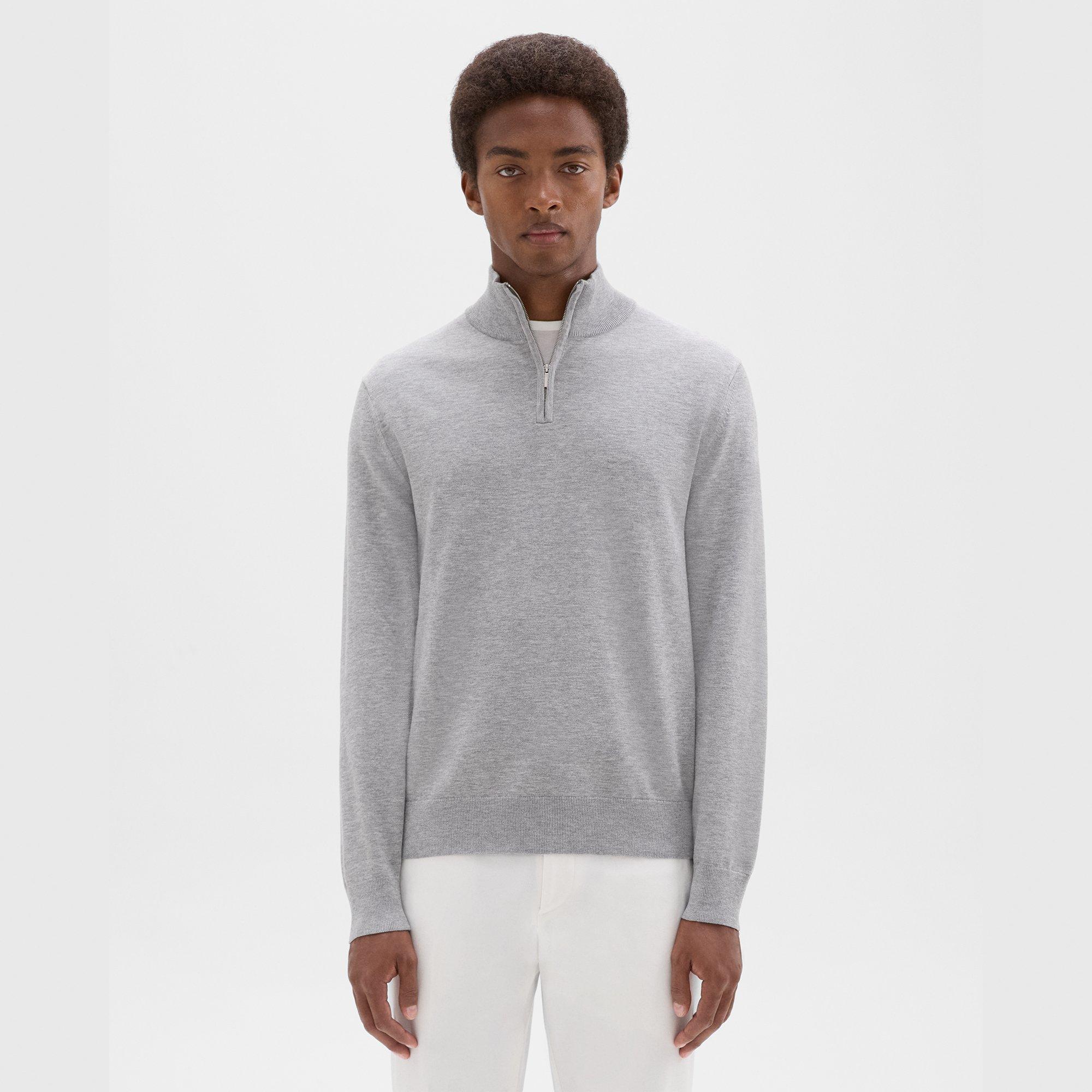 Theory Riland Quarter-zip Sweater In Light Bilen In Light Grey Heather