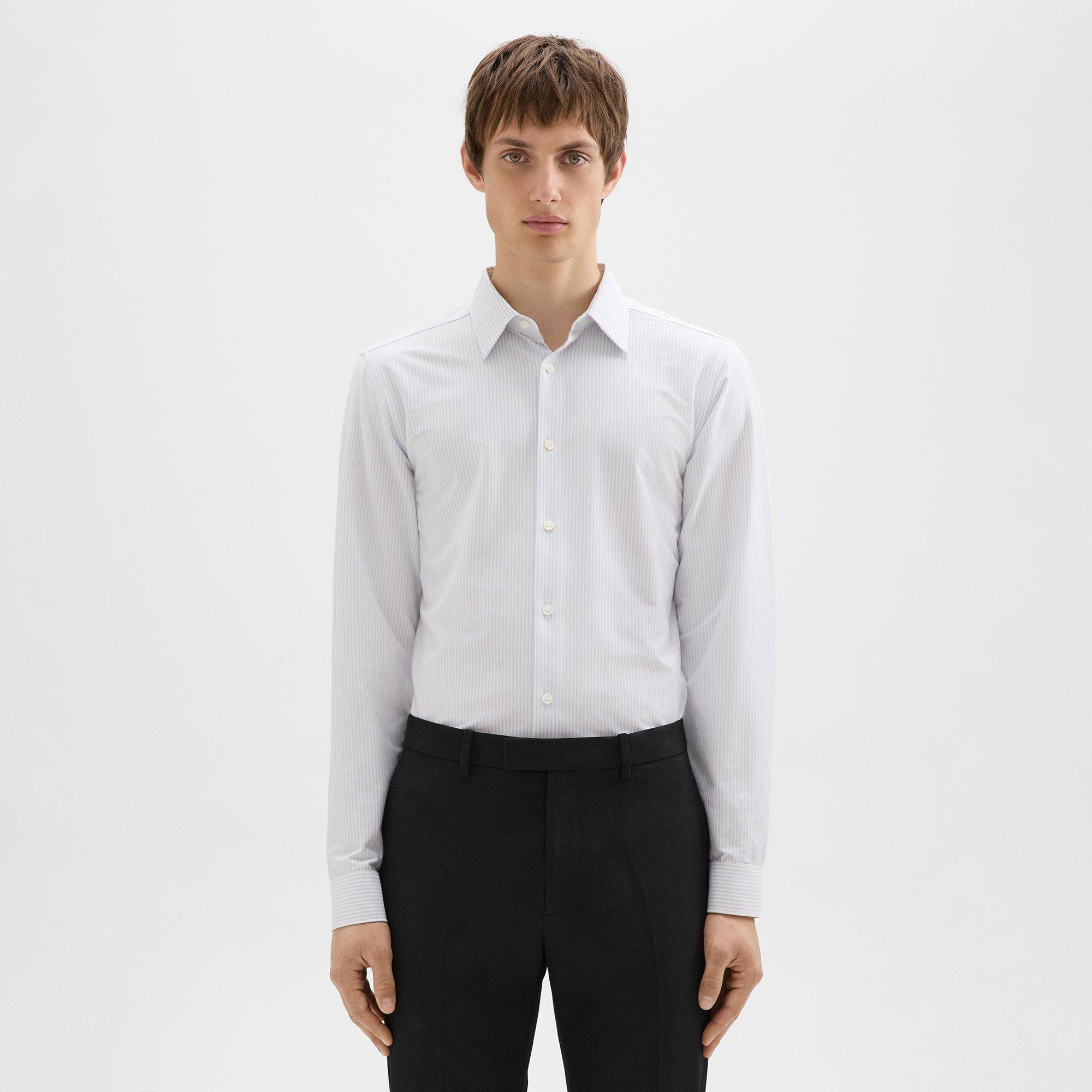 Shop Theory Sylvain Shirt In Striped Structure Knit In White/olympic