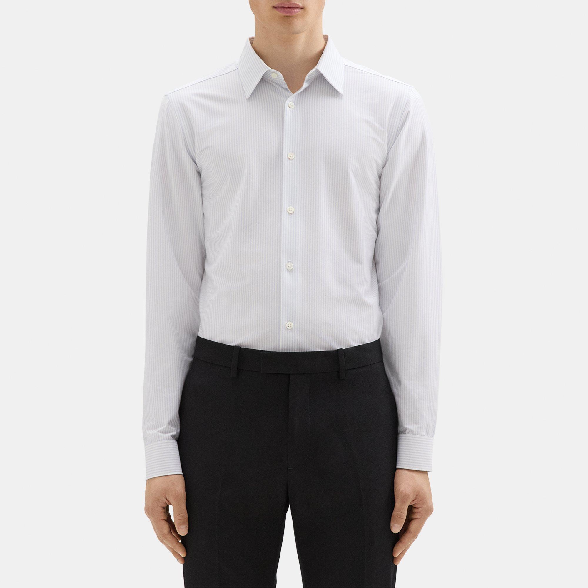 Theory Sylvain Shirt In Striped Structure Knit In White/olympic