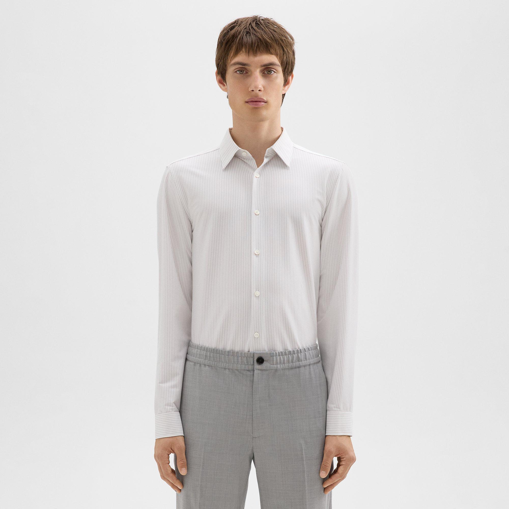 Shop Theory Sylvain Shirt In Striped Structure Knit In White/vapor
