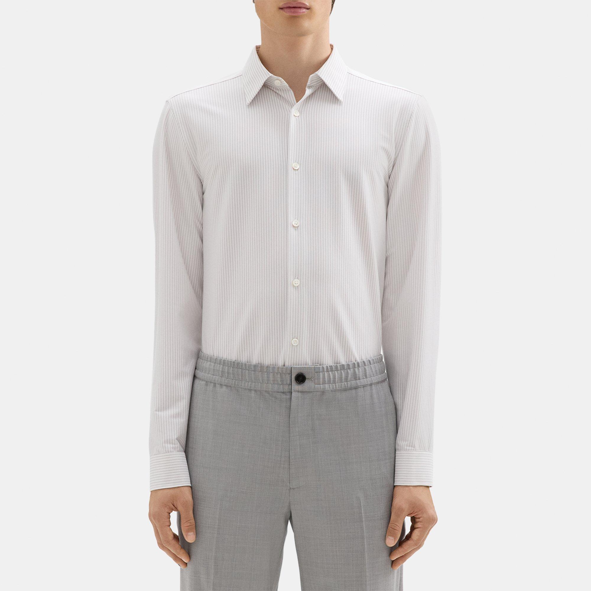 Shop Theory Sylvain Shirt In Striped Structure Knit In White/vapor