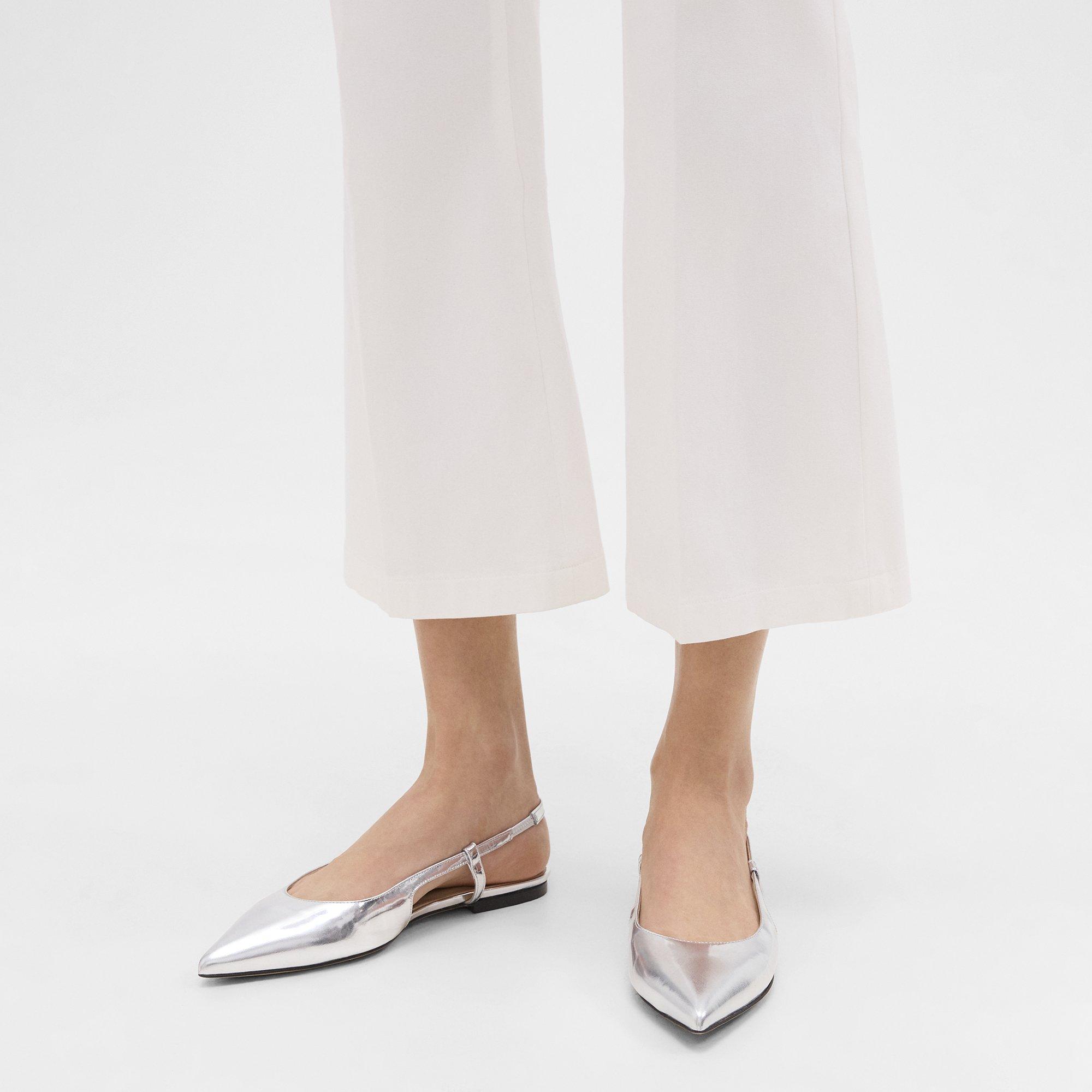 Shop Theory Slingback Flat In Metallic Leather In Silver