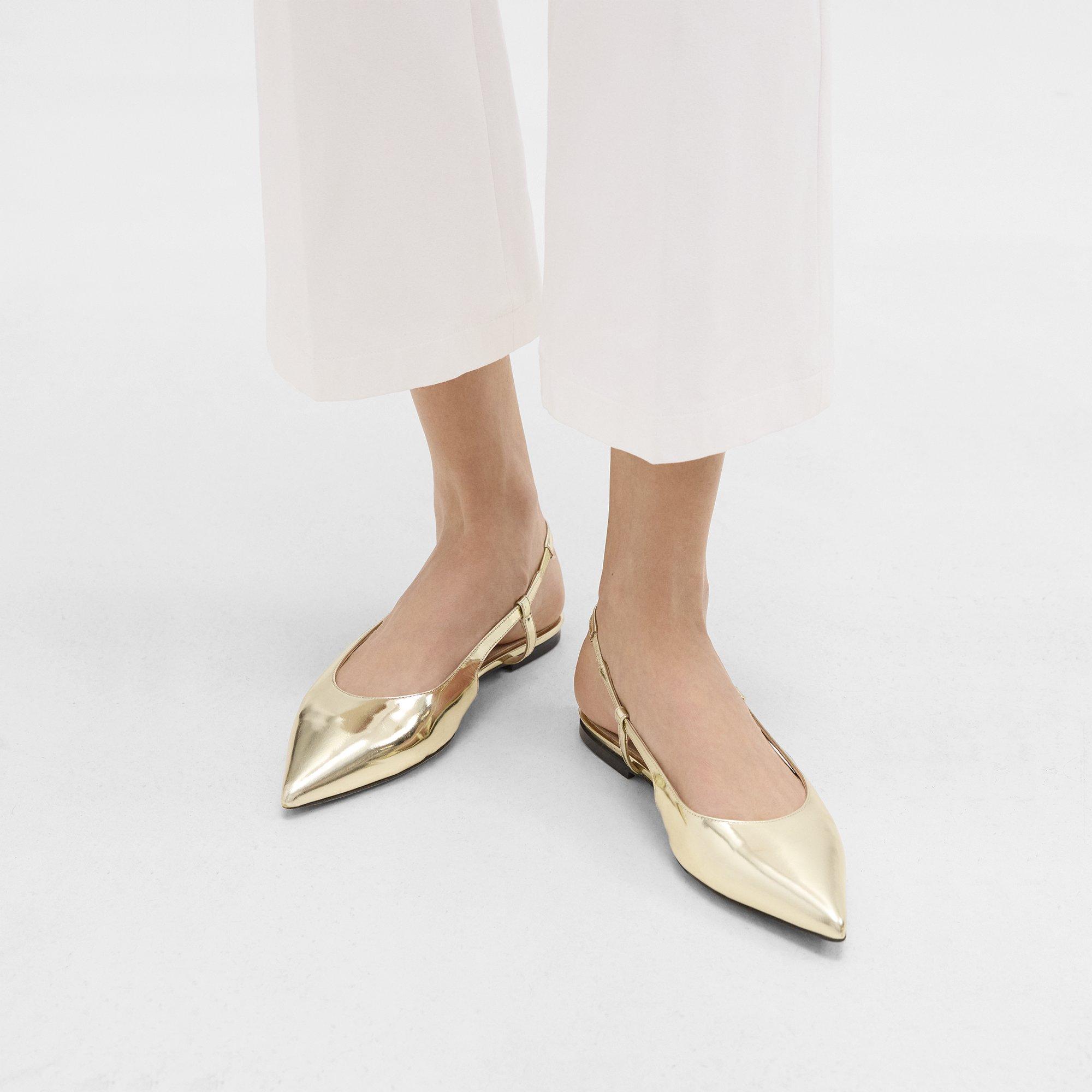 Shop Theory Slingback Flat In Metallic Leather In Light Gold