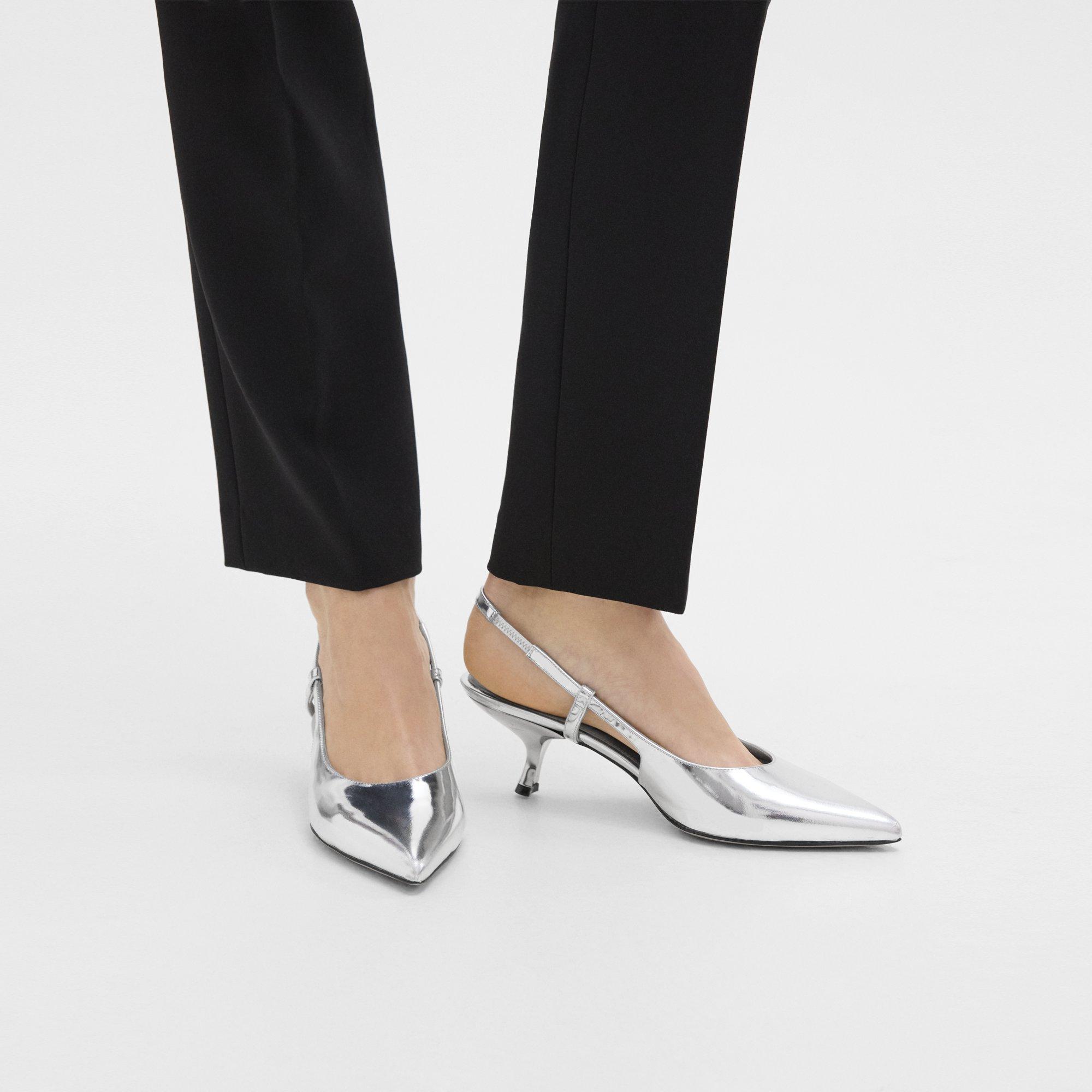 Shop Theory Micro Slingback Pump In Metallic Leather In Silver