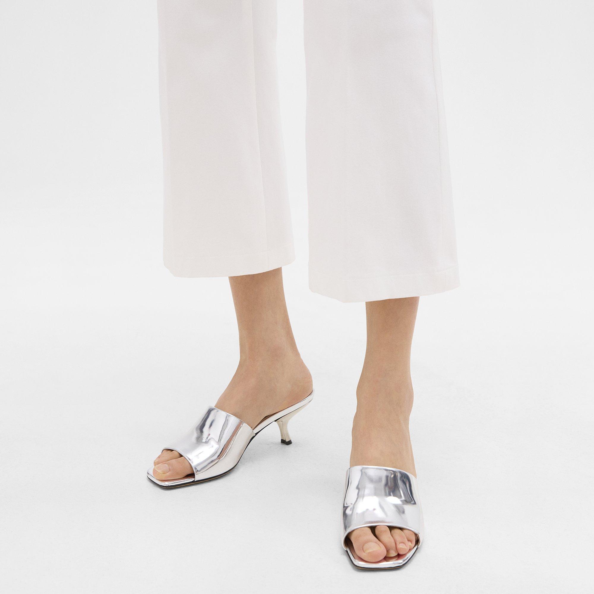 Shop Theory Mule Sandal In Metallic Leather In Silver