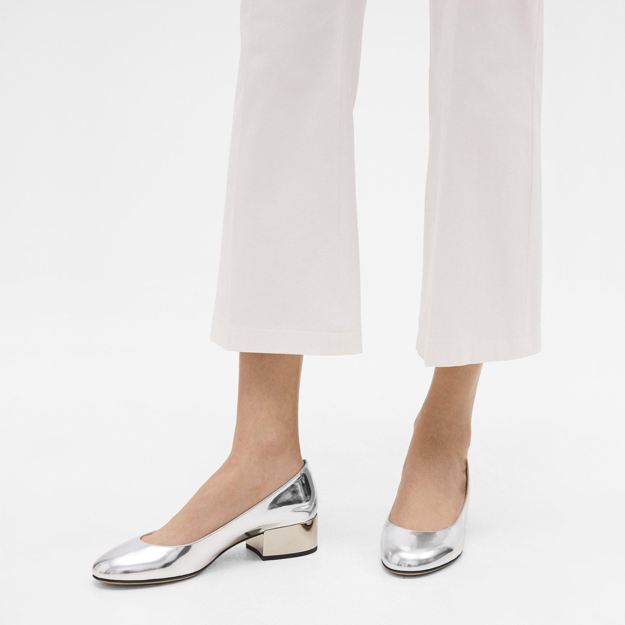Shop Theory Ballet Pump In Metallic Leather In Silver