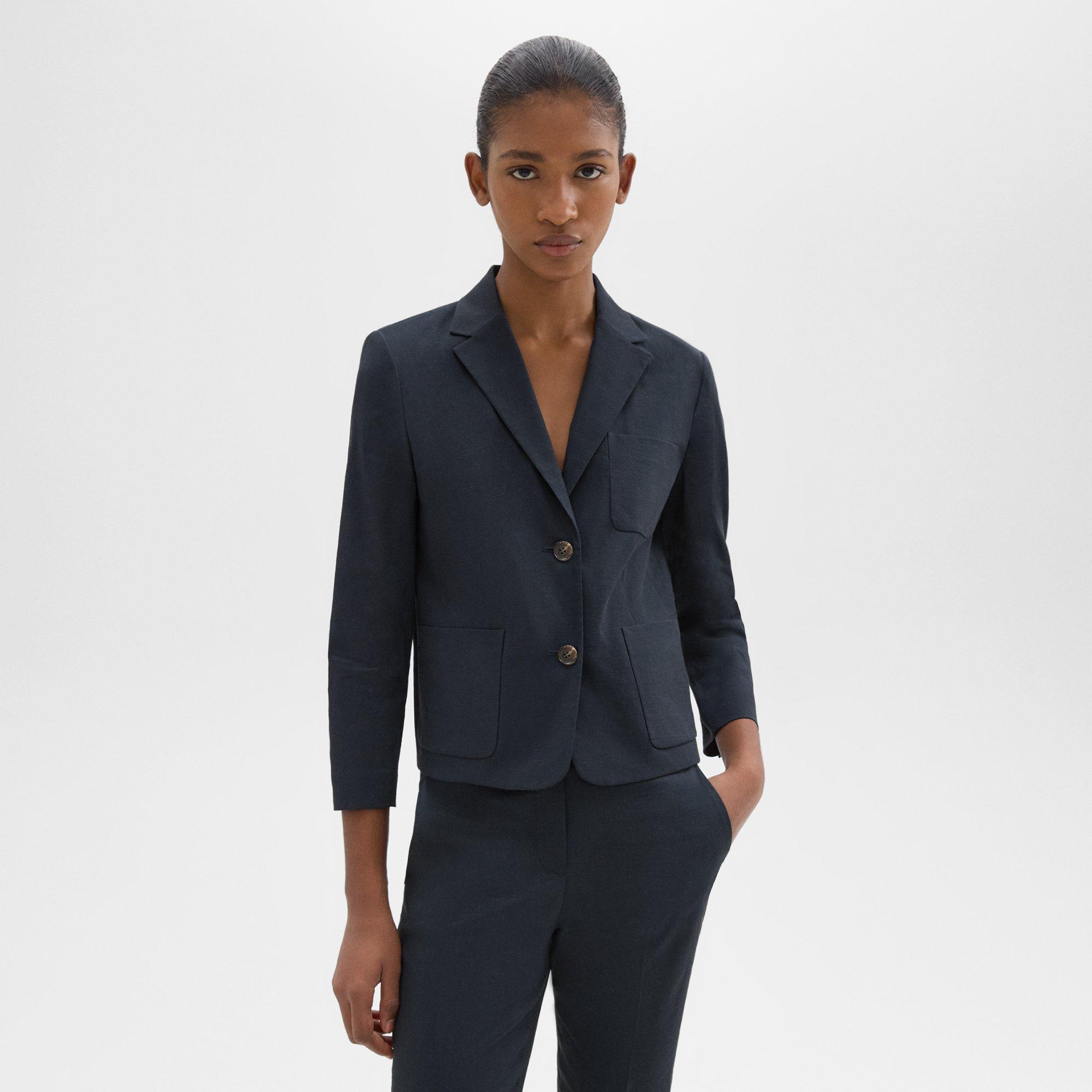 Shop Theory Boxy Patch Pocket Blazer In Good Linen In Concord