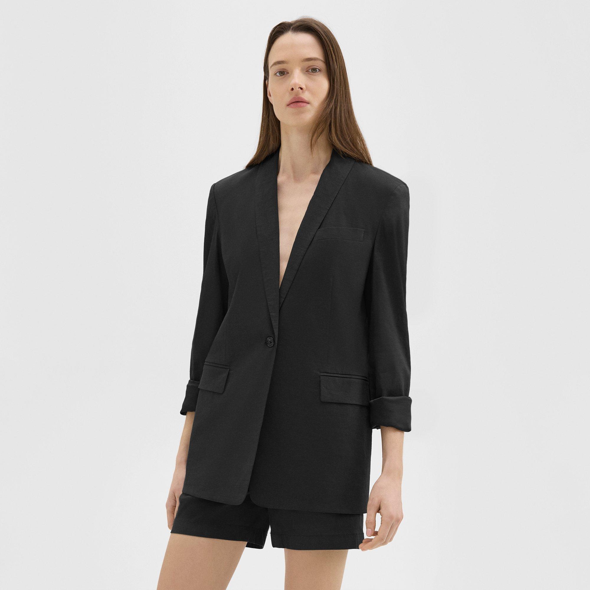 Shop Theory Rolled Sleeve Blazer In Good Linen In Black