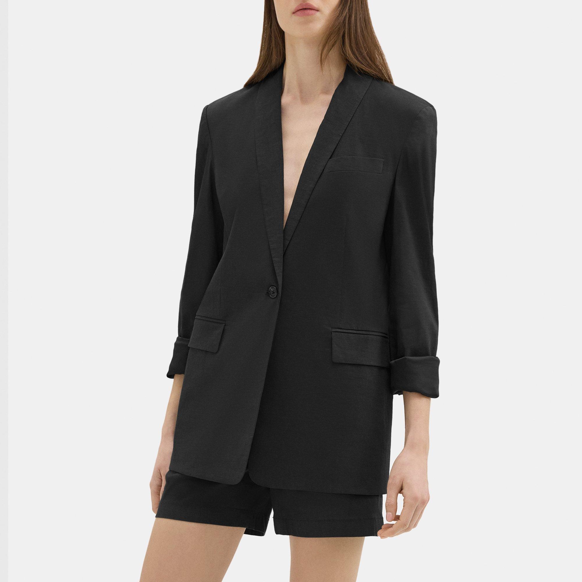 Shop Theory Rolled Sleeve Blazer In Good Linen In Black