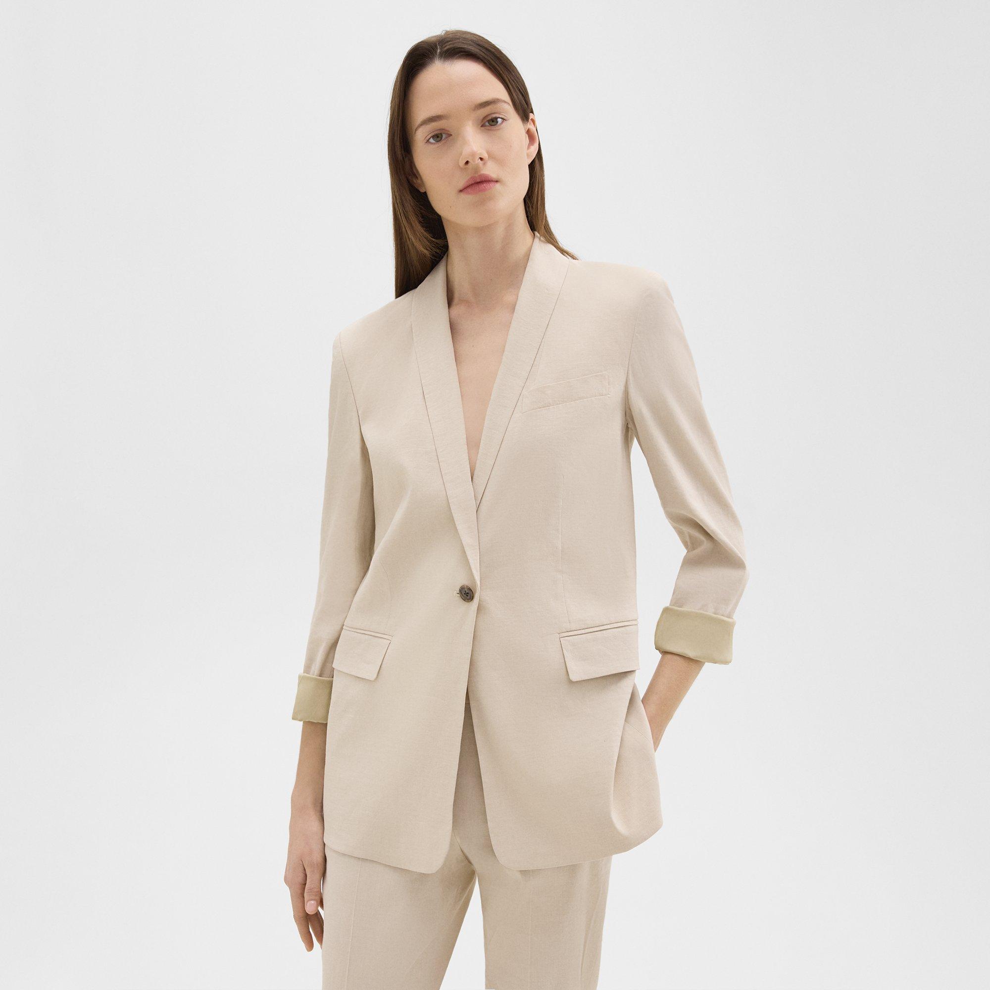 Shop Theory Rolled Sleeve Blazer In Good Linen In Straw