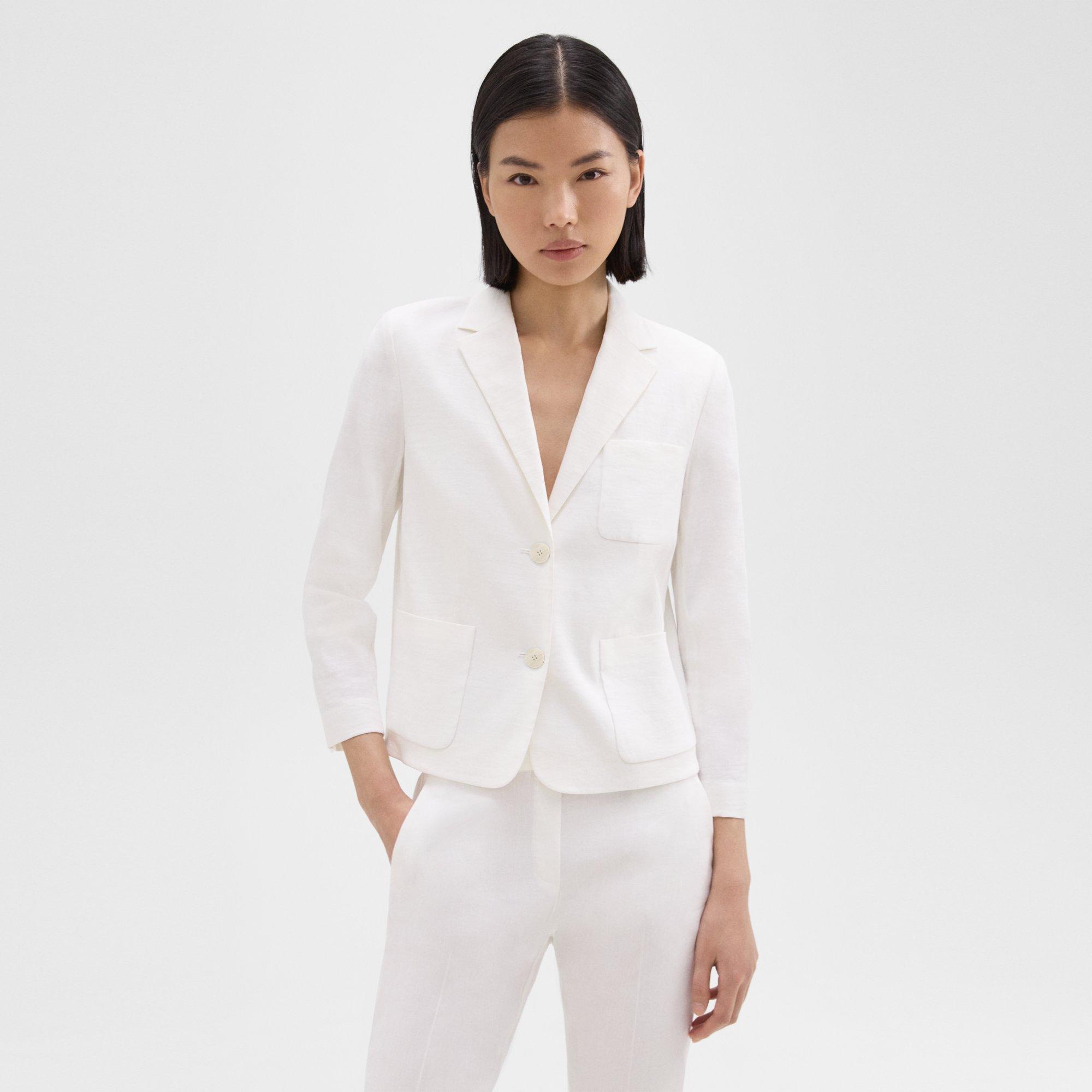 Shop Theory Boxy Patch Pocket Blazer In Good Linen In White