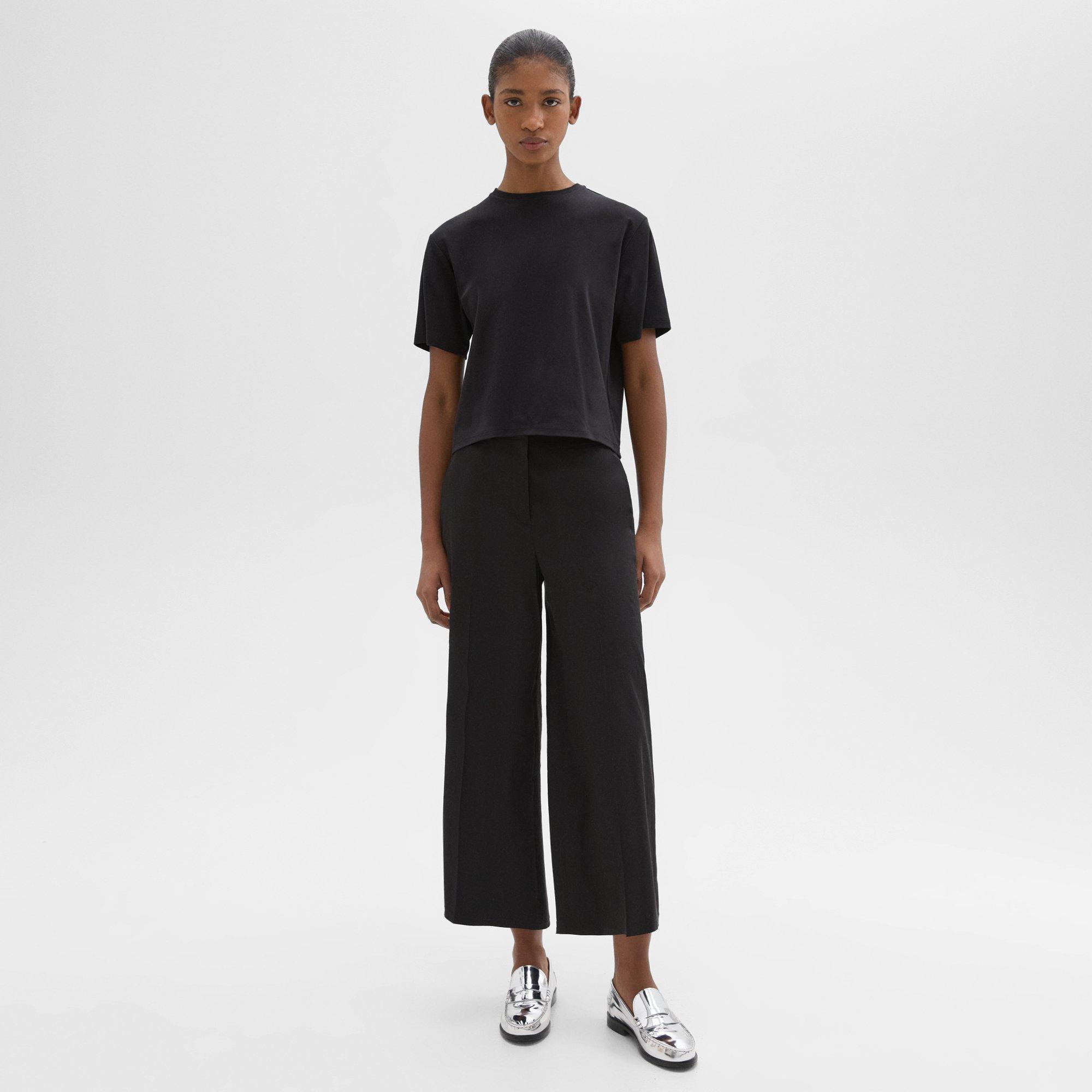 Shop Theory Cropped Wide-leg Pant In Good Linen In Black