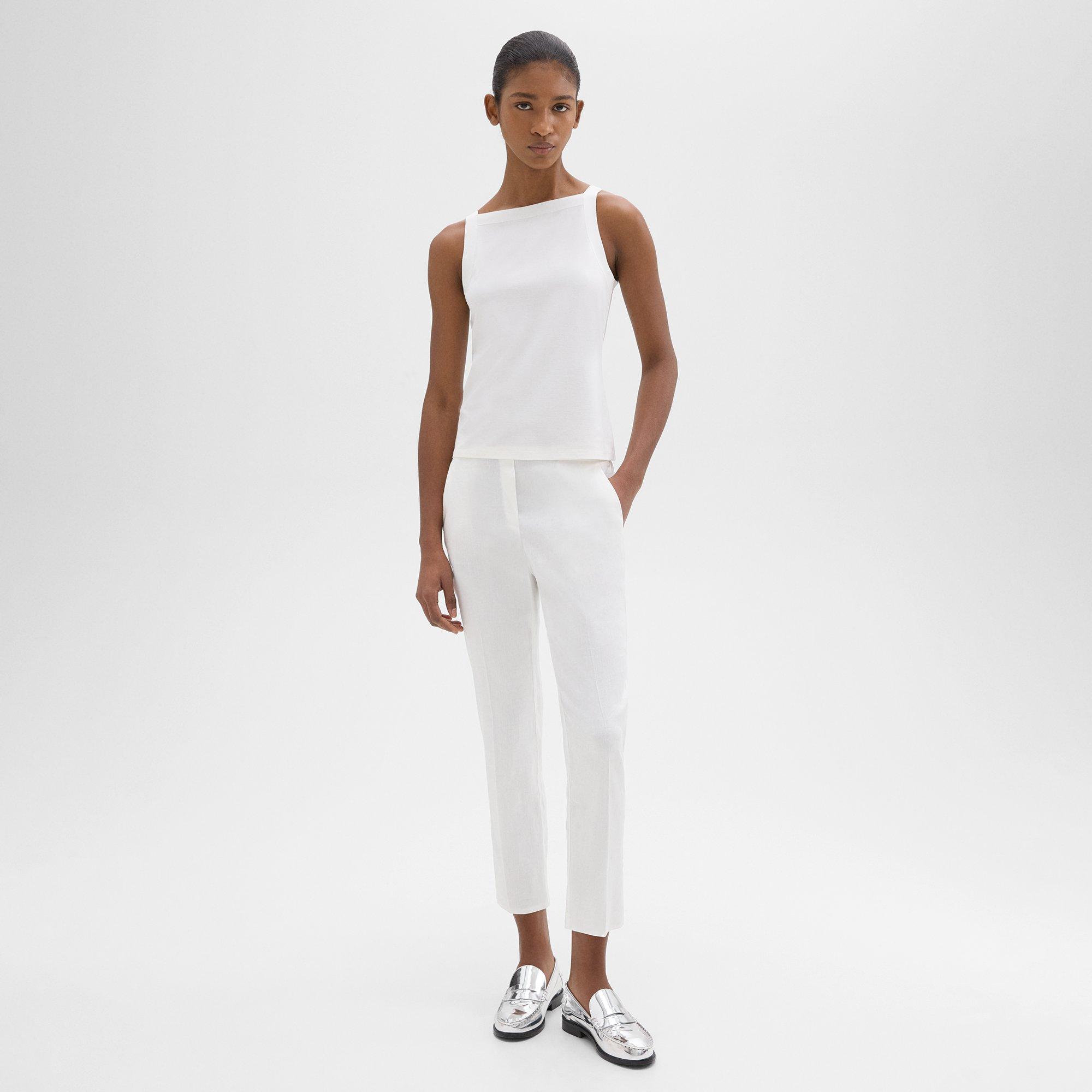 Shop Theory Treeca Pull-on Pant In Good Linen In White