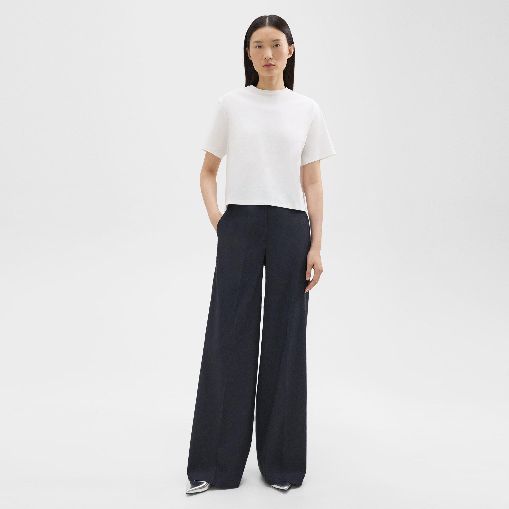 Shop Theory High-waist Wide-leg Pant In Good Linen In Concord
