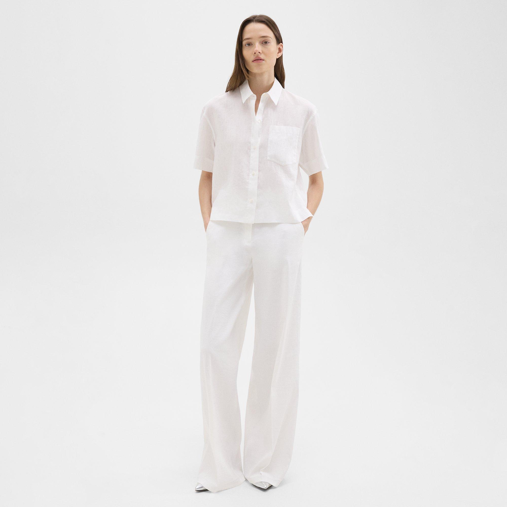 Shop Theory High-waist Wide-leg Pant In Good Linen In White