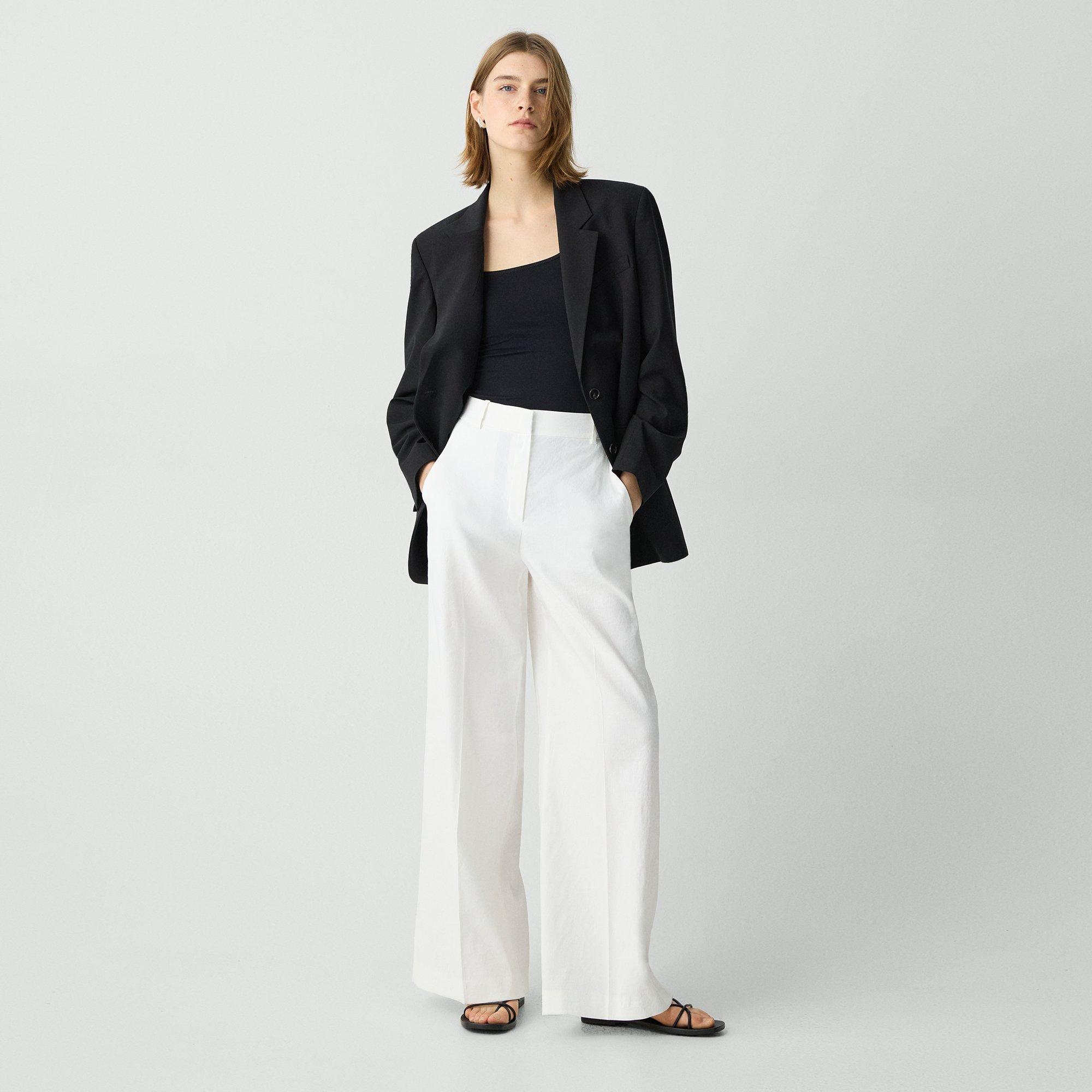 Shop Theory High-waist Wide-leg Pant In Good Linen In White