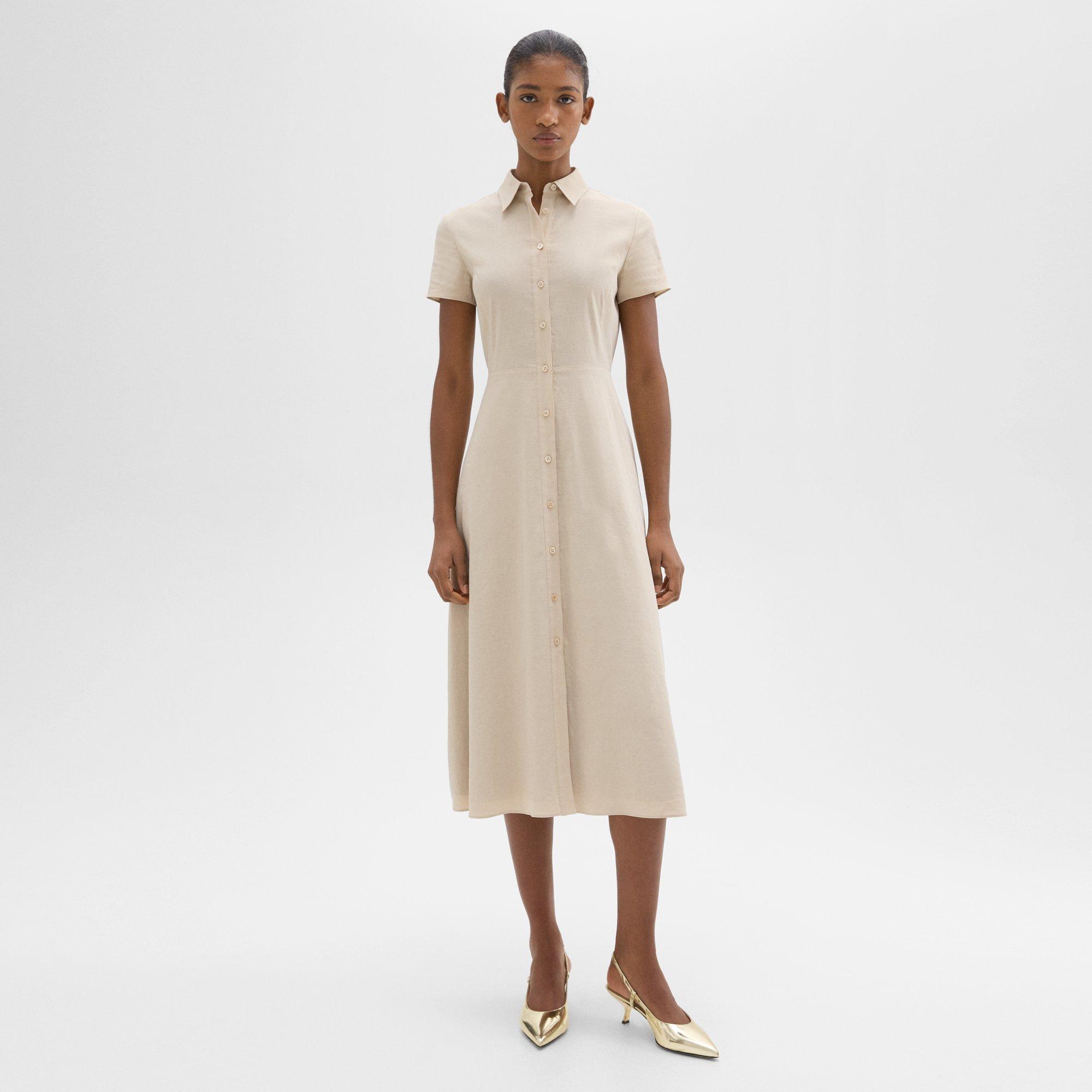 Shop Theory Midi Shirt Dress In Good Linen In Straw