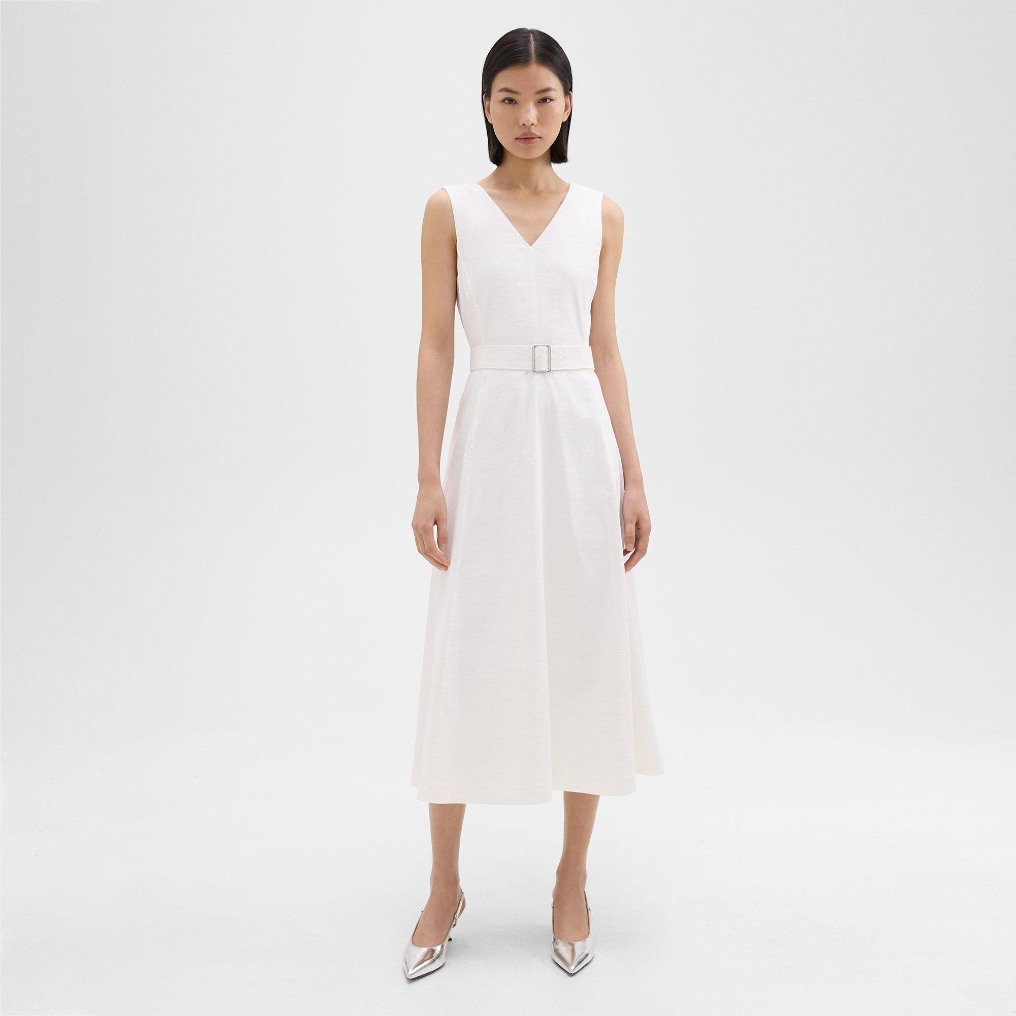 Shop Theory V-neck Volume Dress In Good Linen In White