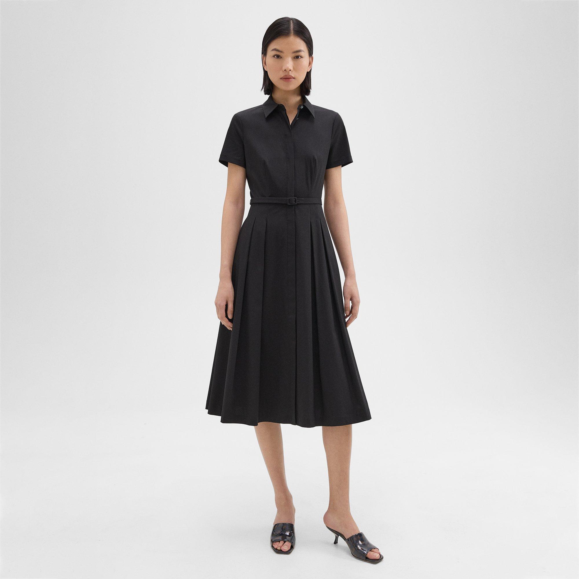 Shop Theory Short-sleeve Shirt Dress In Good Cotton In Black