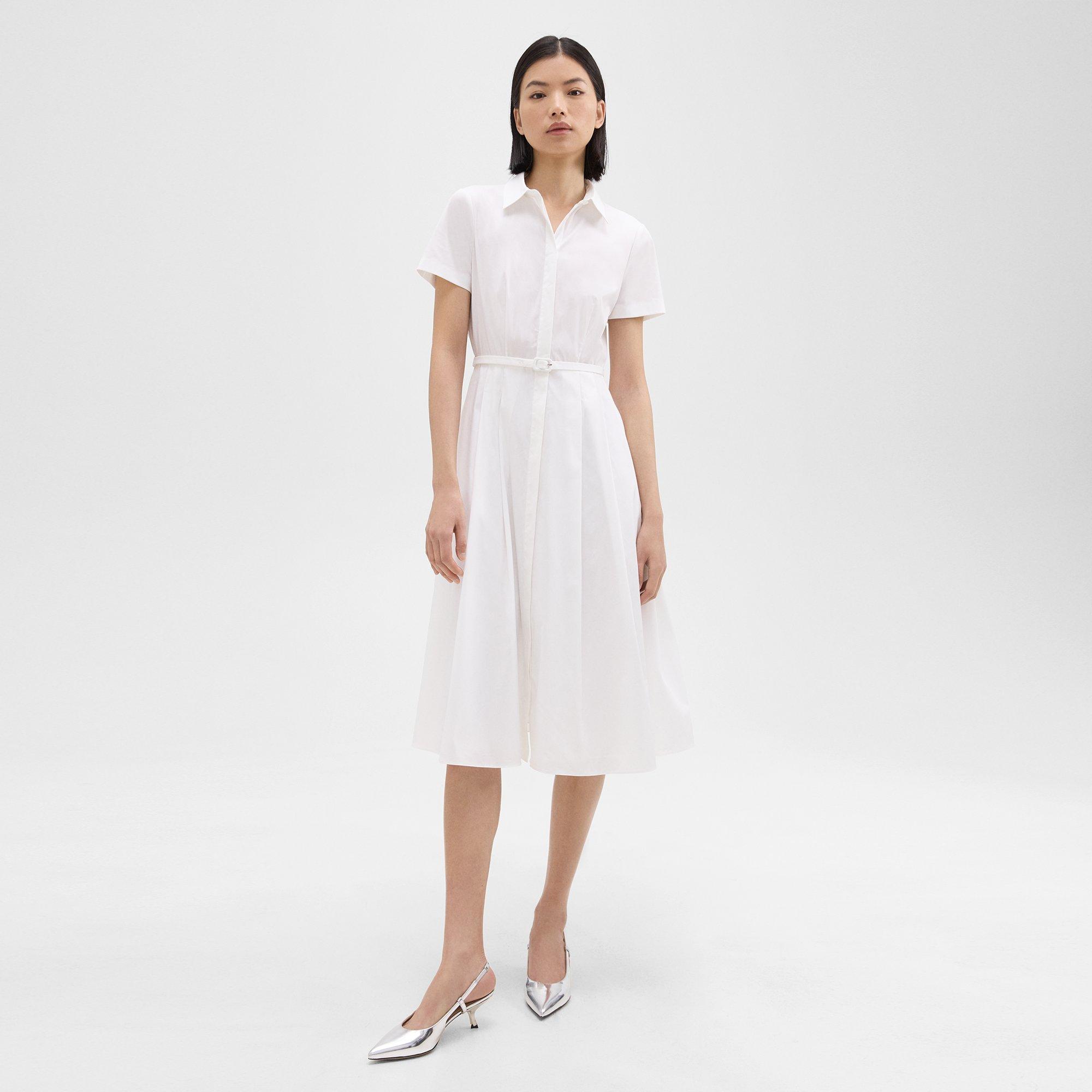 Shop Theory Short-sleeve Shirt Dress In Good Cotton In White