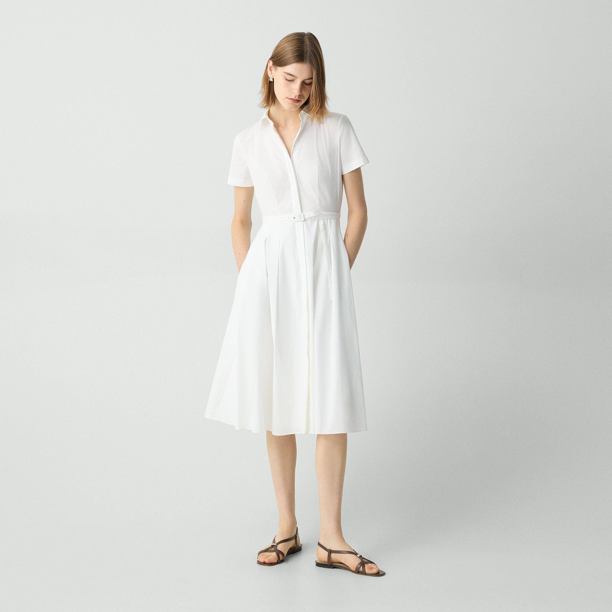 Theory Downing Cotton Short-sleeve Midi Shirtdress In White