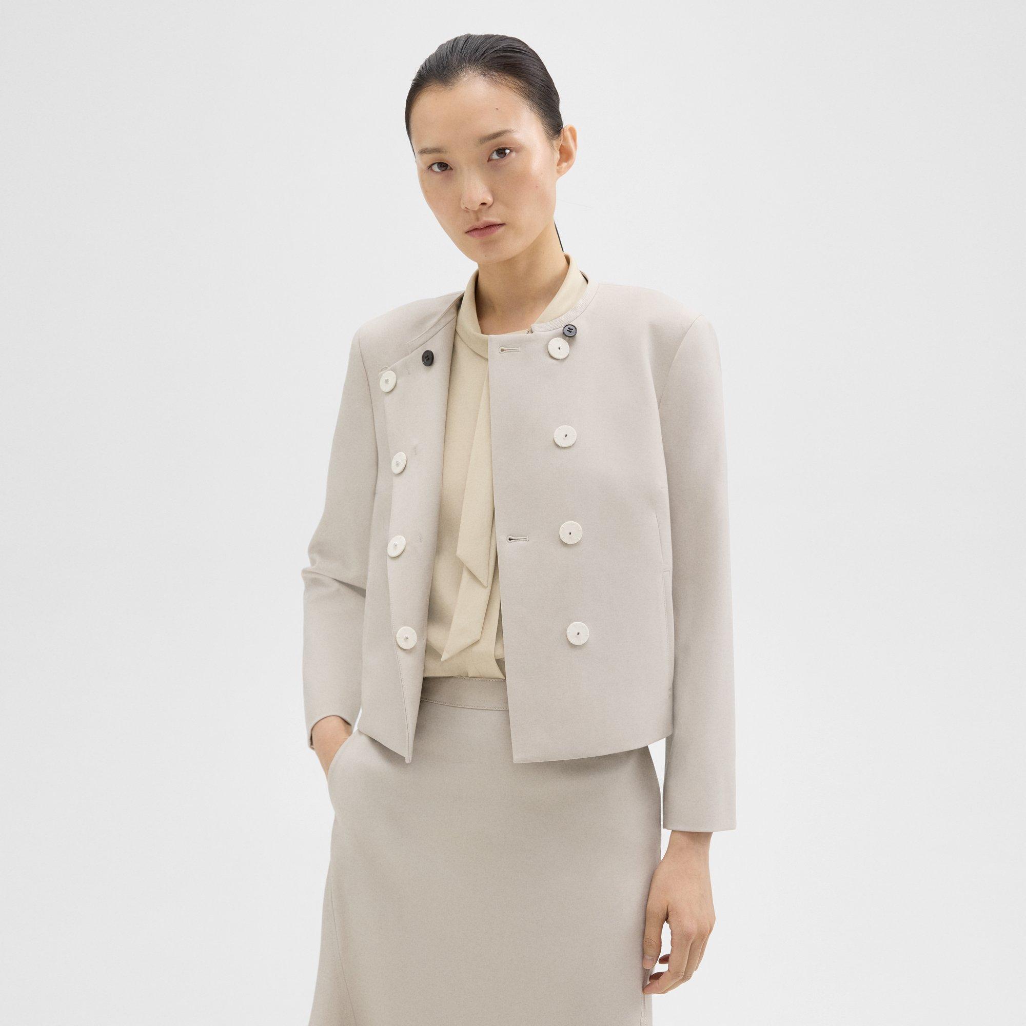 Shop Theory Wool Gabardine Cropped Jacket In Aged Flax