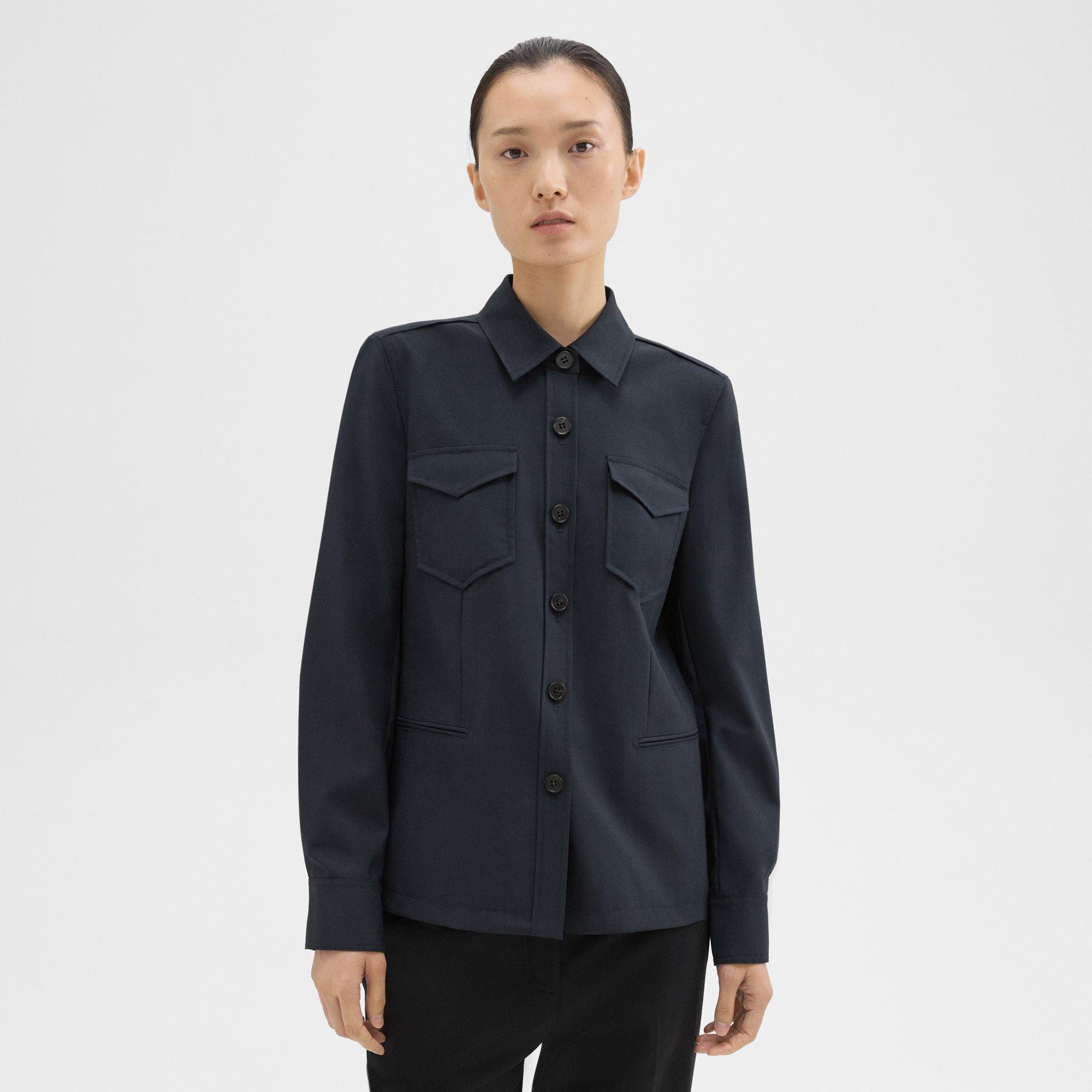 Shop Theory Tailored Virgin Wool Shirt Jacket In Midnight