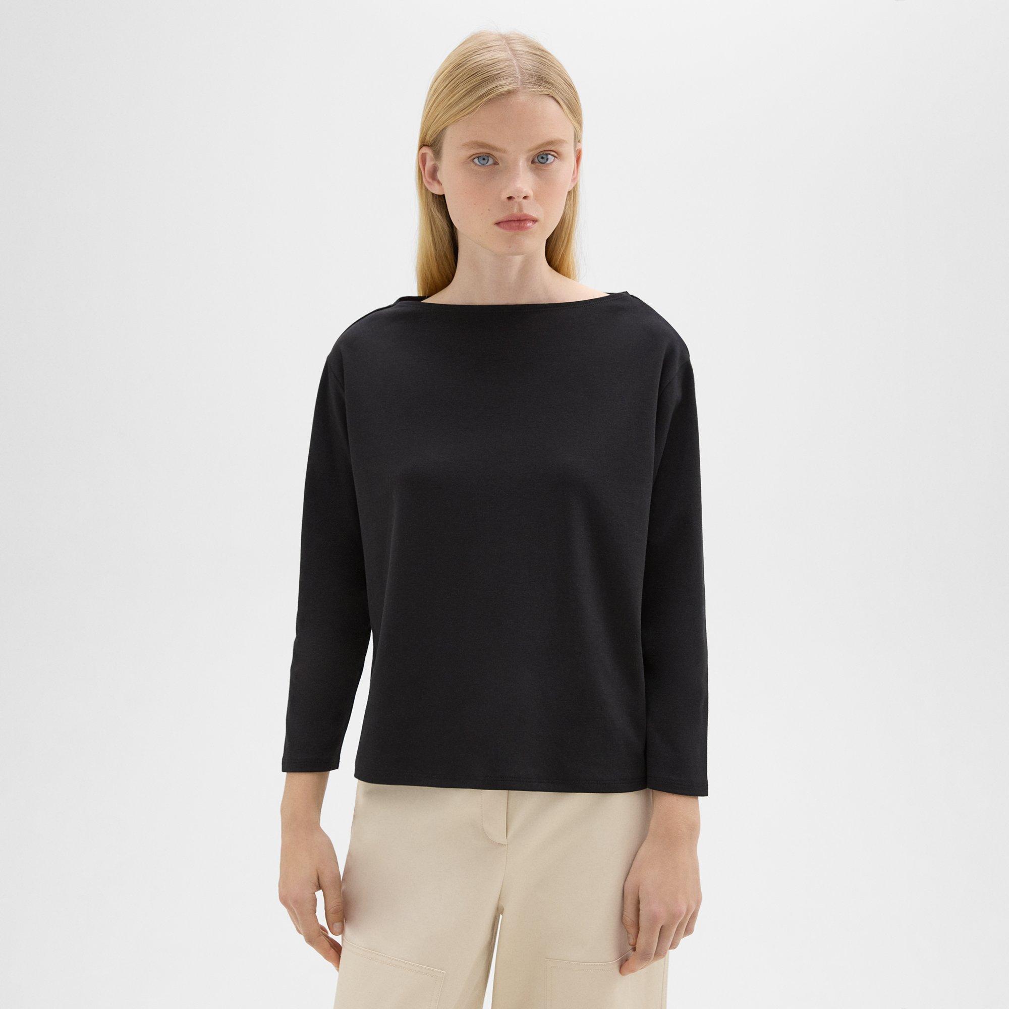 Shop Theory Boat Neck Tee In Cotton Jersey In Black