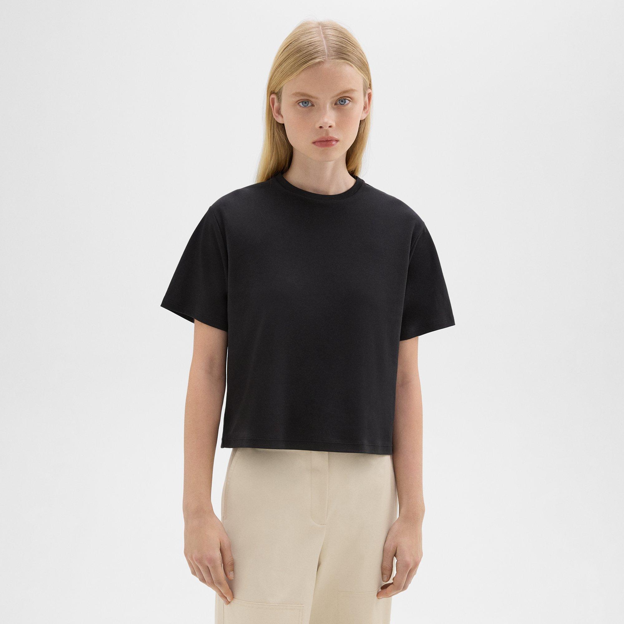 Shop Theory Boxy Tee In Cotton Jersey In Black